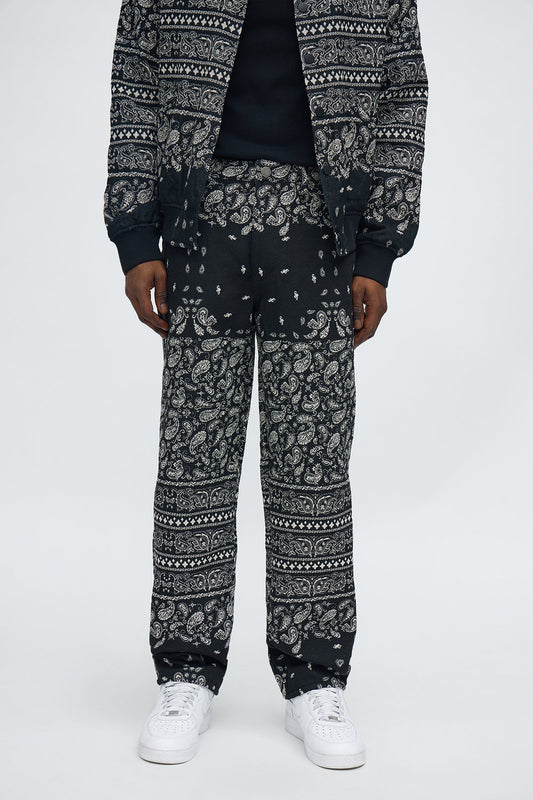 Straight Paisley Jacquard Pant - Black