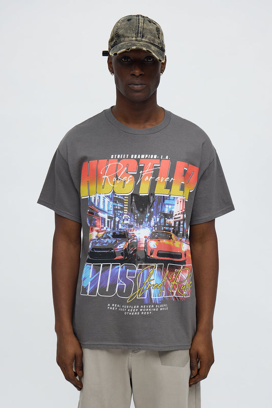 Hustler Tune Oversized Short Sleeve Tee - Charcoal