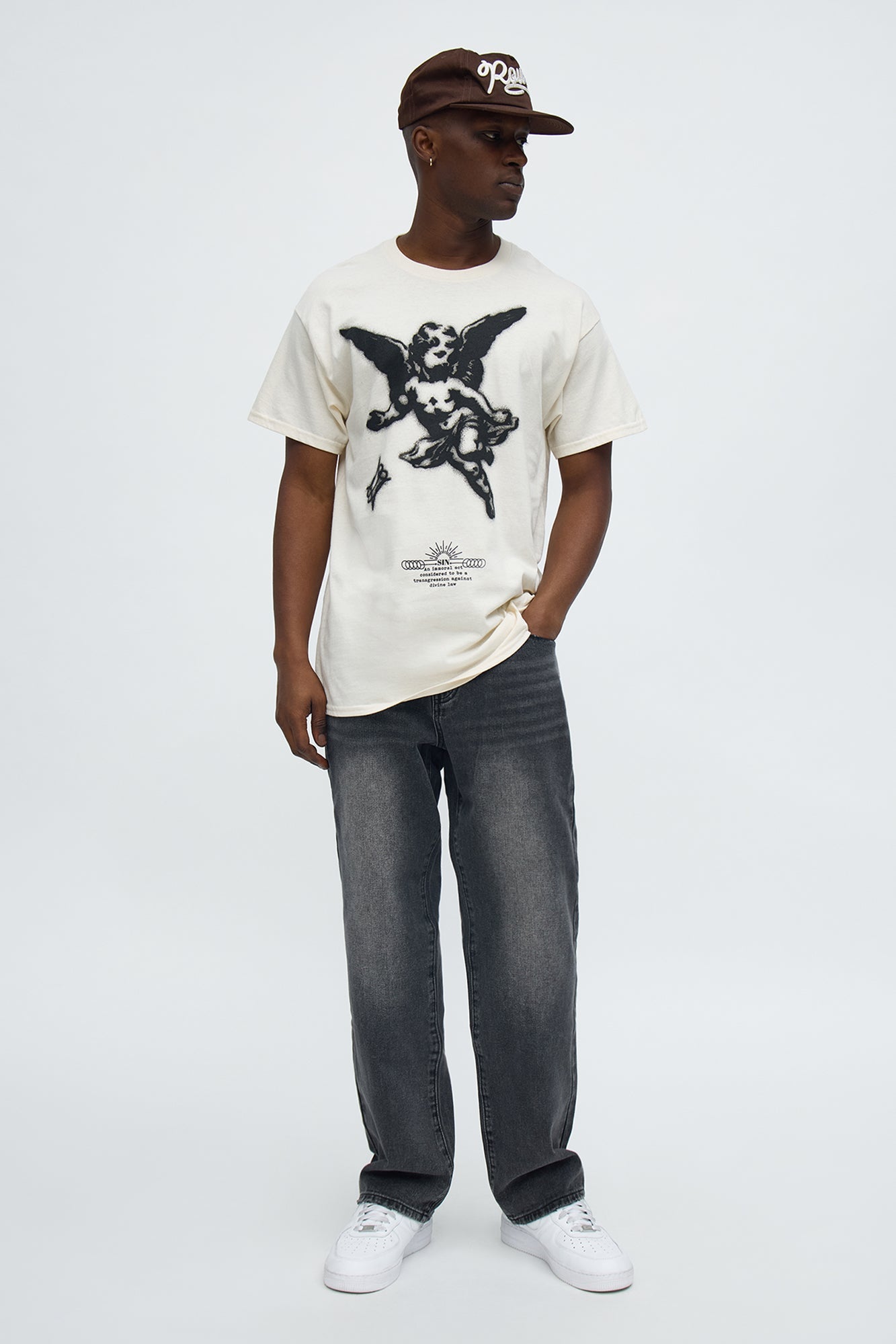 Angelic Stencil Oversized Short Sleeve Tee - Natural