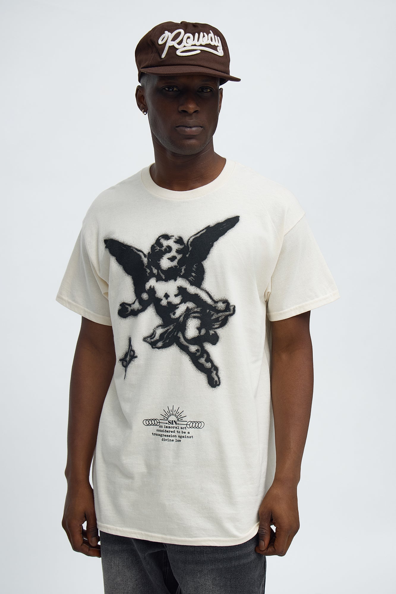 Angelic Stencil Oversized Short Sleeve Tee - Natural
