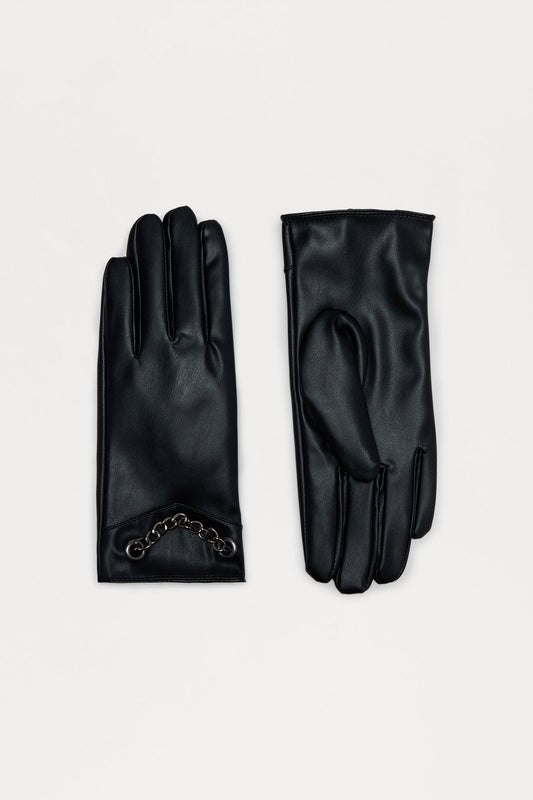 Ride With Me Faux Leather Gloves - Black