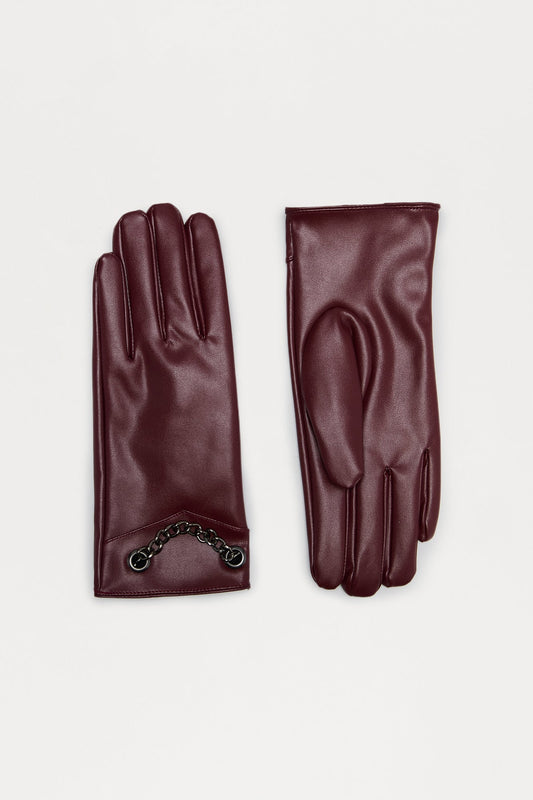 Ride With Me Faux Leather Gloves - Burgundy