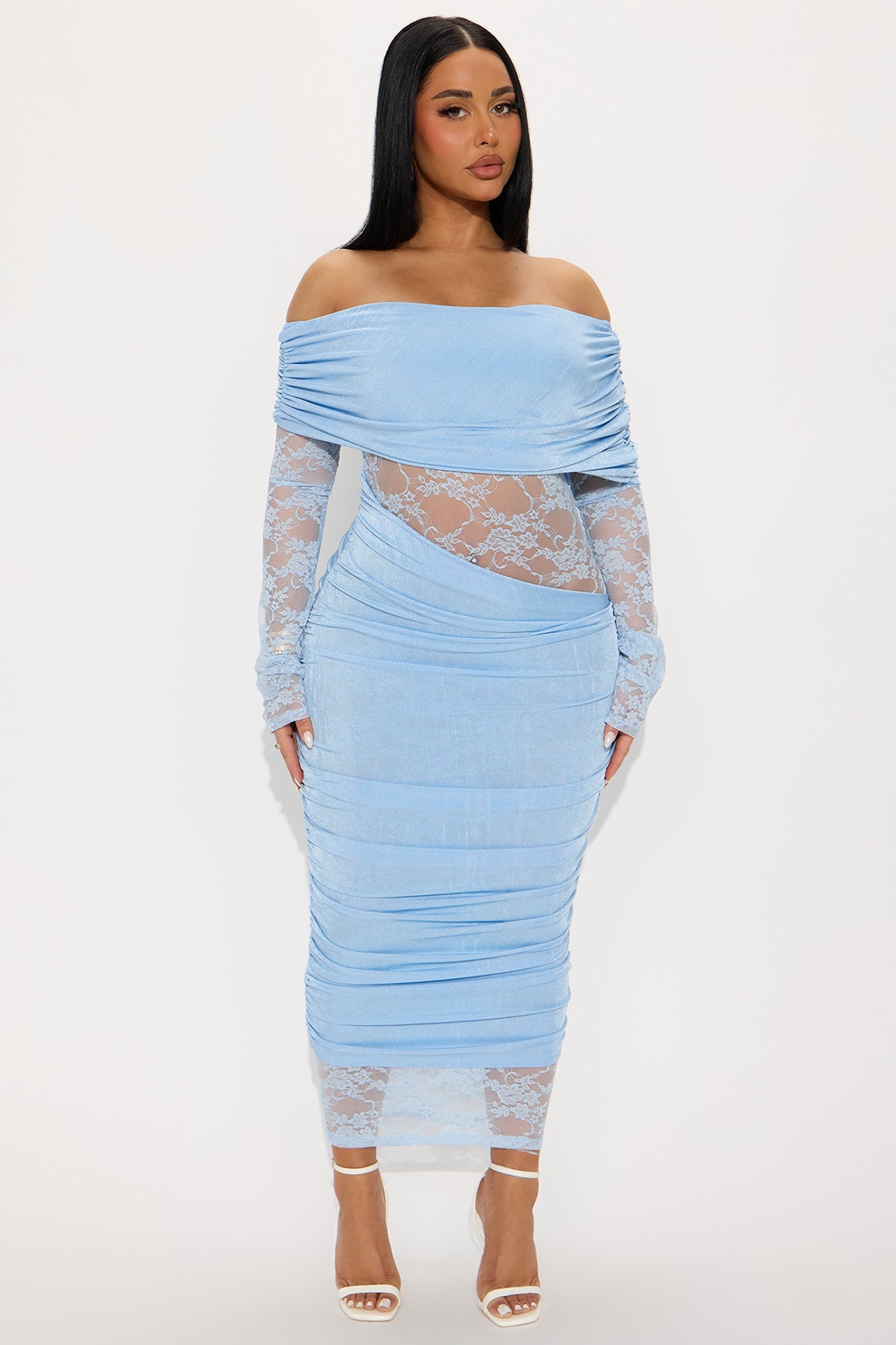 Nadia Lace Slinky Midi Dress - Blue