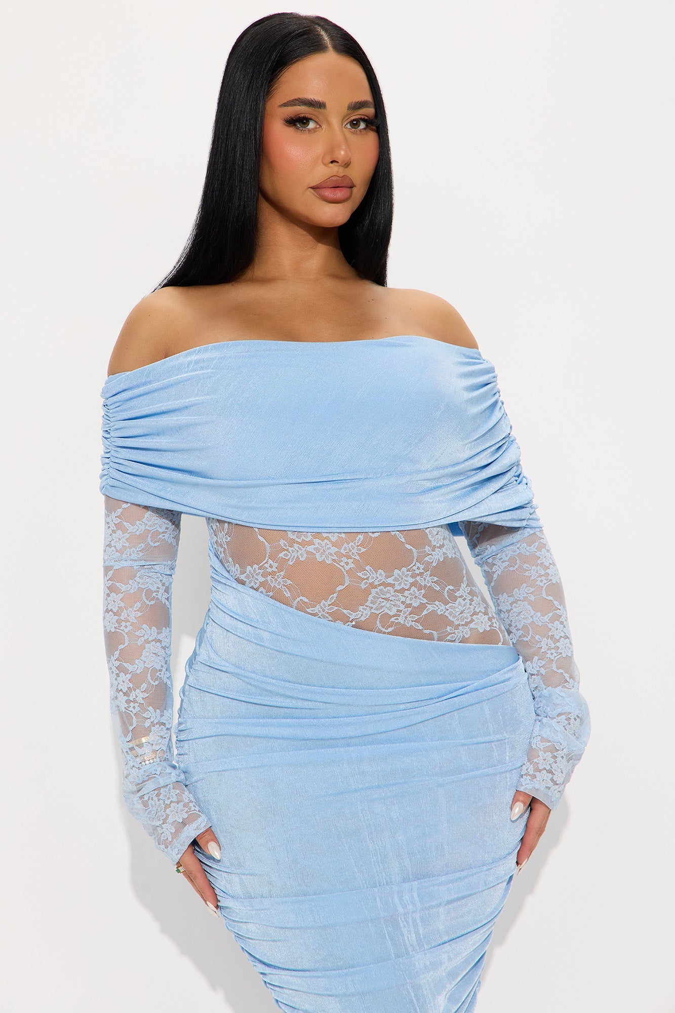 Nadia Lace Slinky Midi Dress - Blue