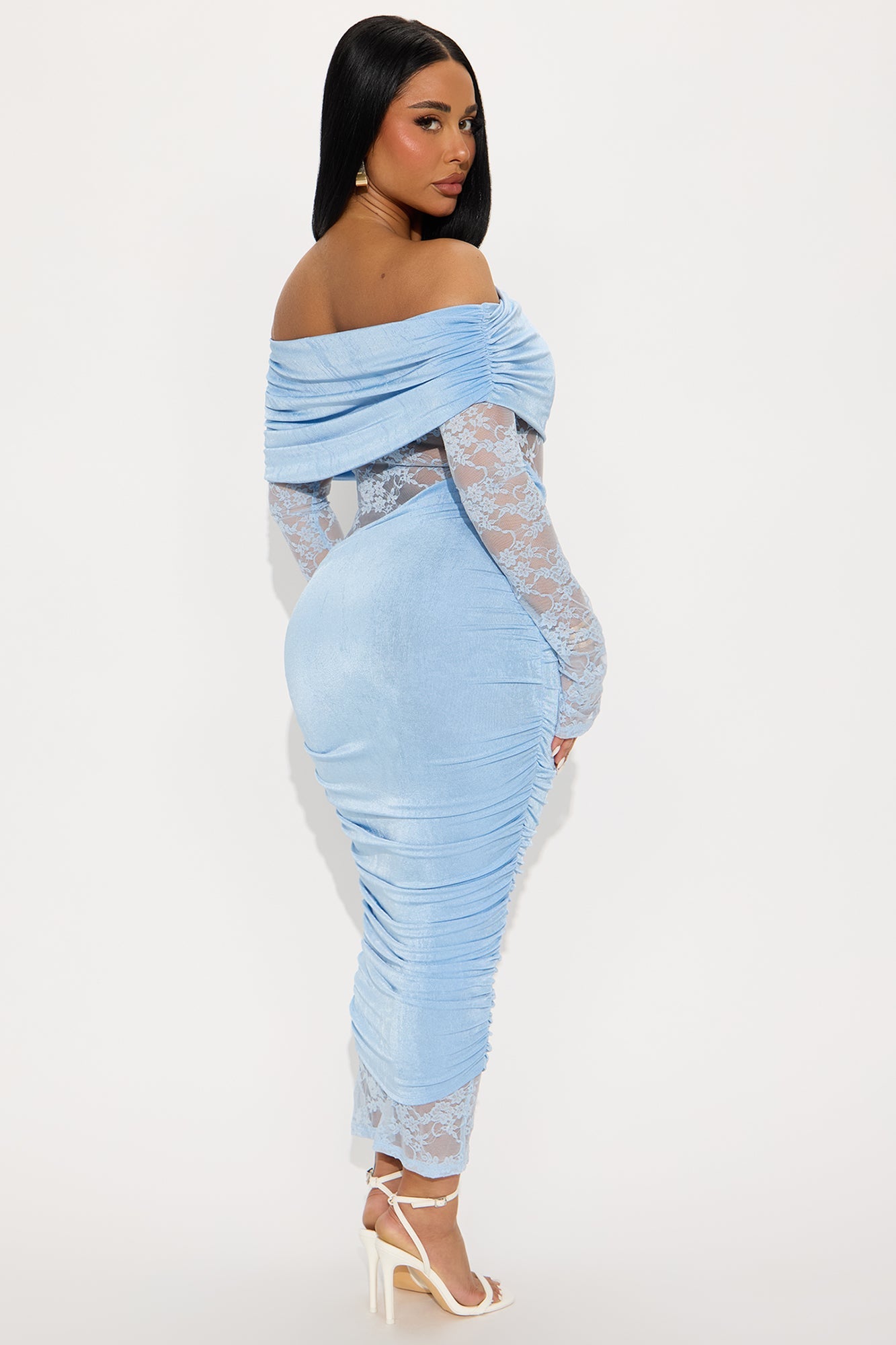 Nadia Lace Slinky Midi Dress - Blue