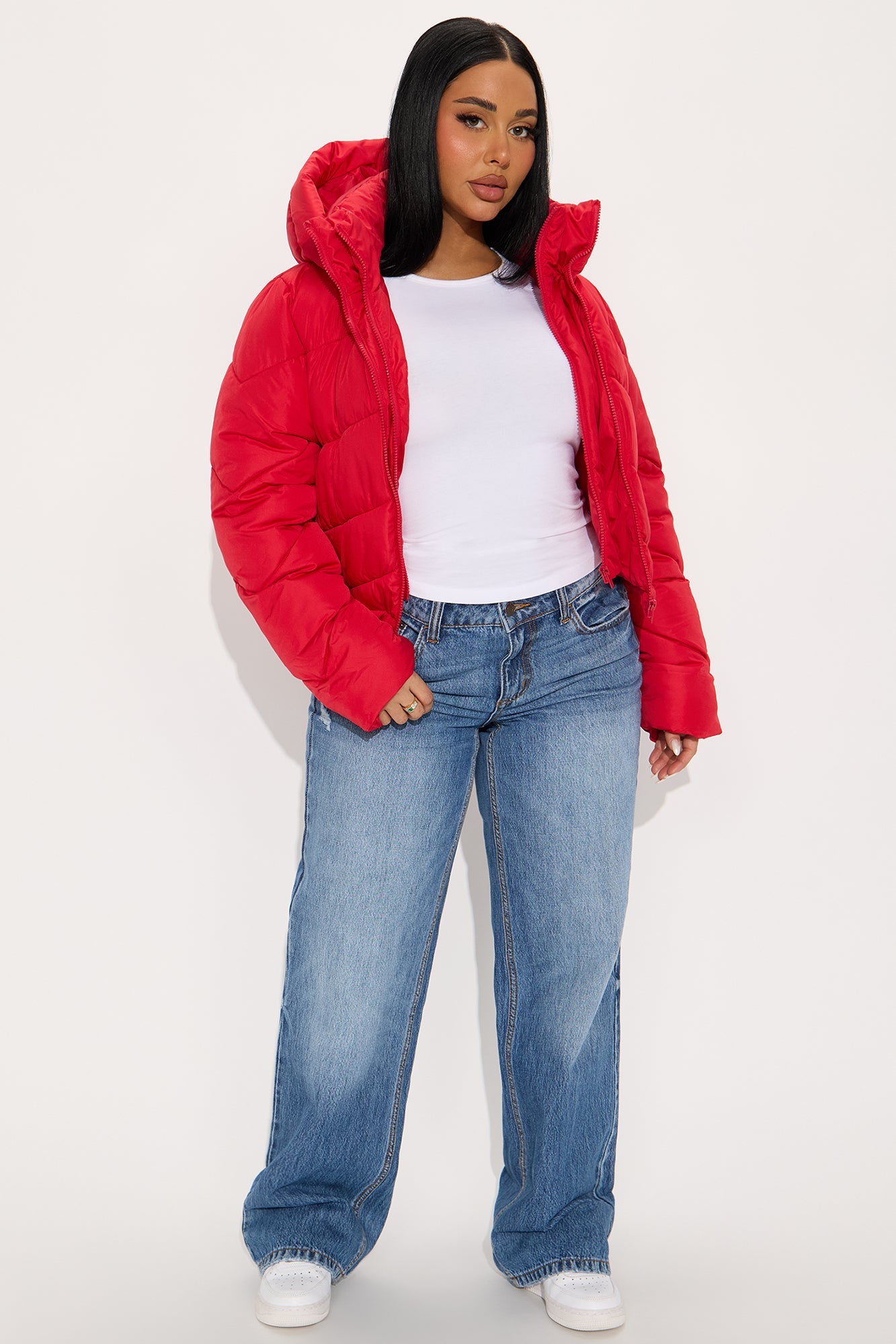 Pippa Cropped Layered Puffer Jacket - Red