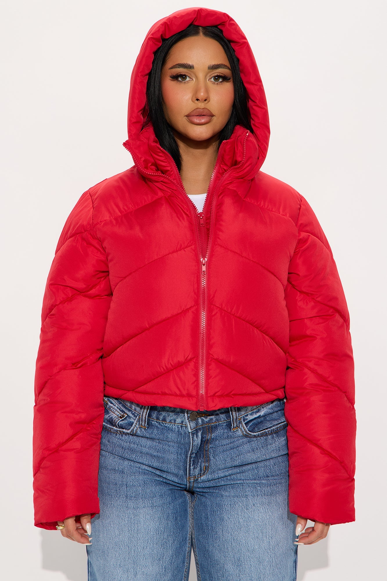 Pippa Cropped Layered Puffer Jacket - Red