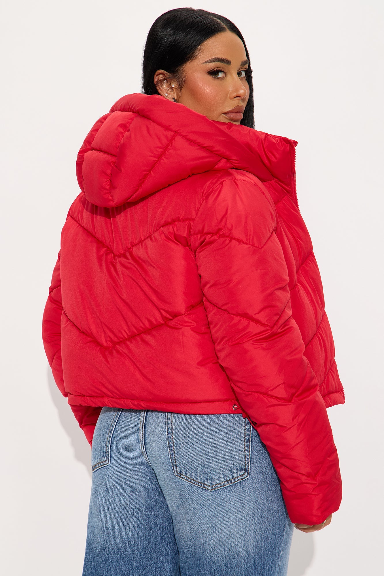 Pippa Cropped Layered Puffer Jacket - Red