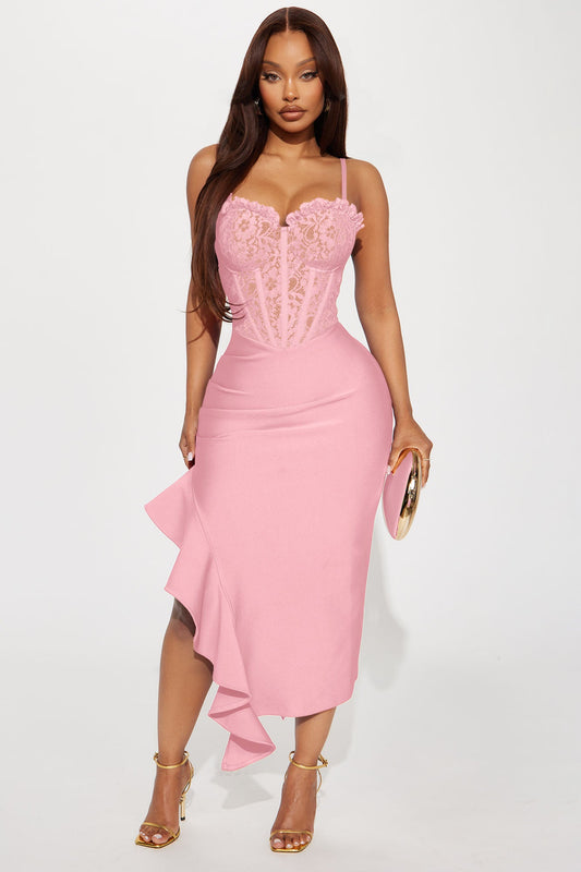 Marlena Corset Bandage Midi Dress - Light Pink