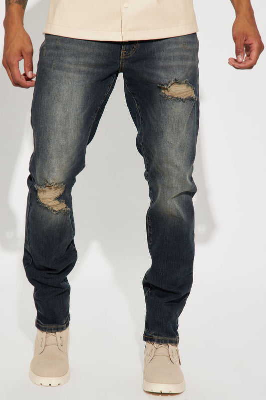 Day To Day Distressed Slim Jeans - Dark Wash