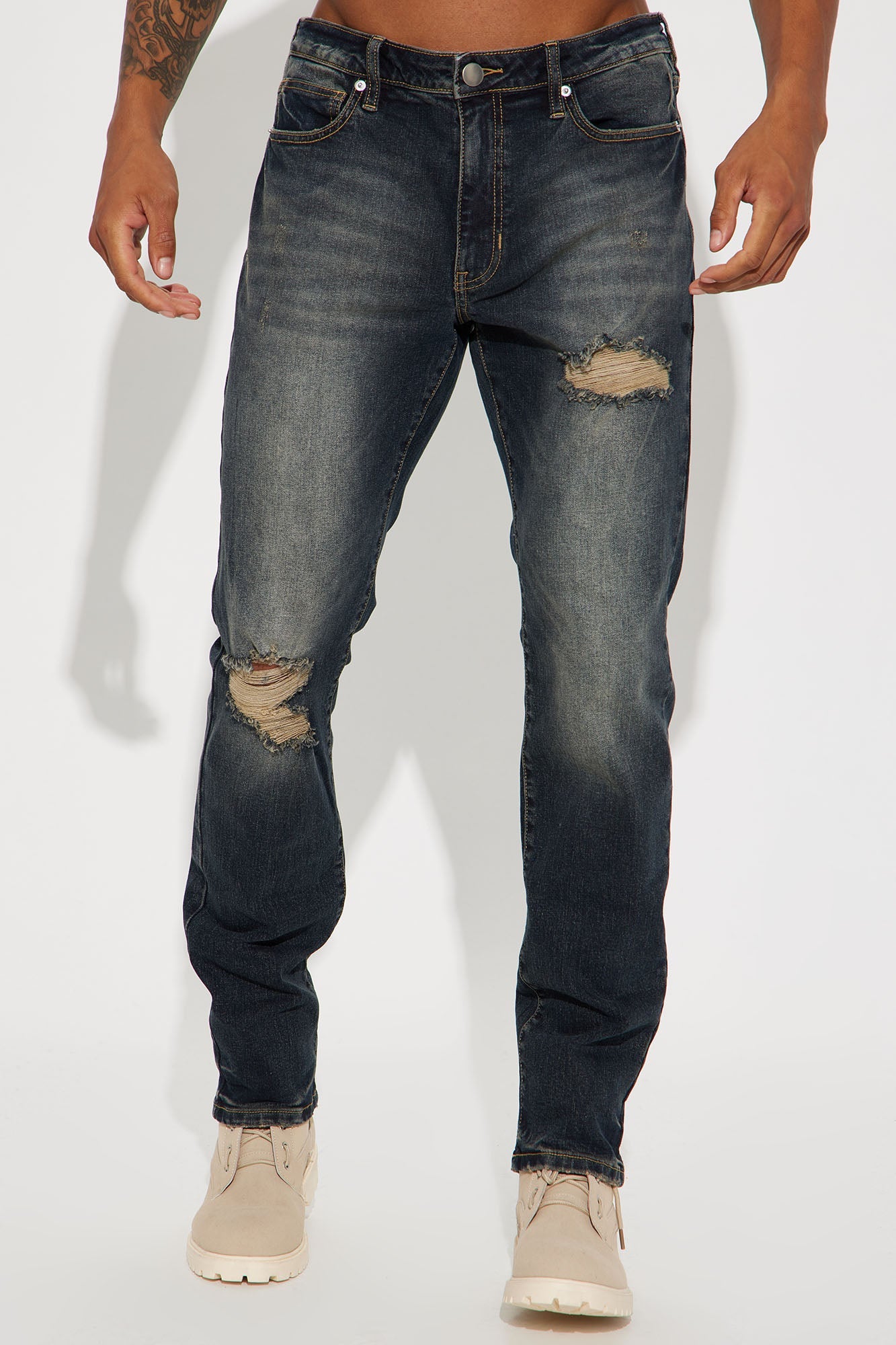 Day To Day Distressed Slim Jeans - Dark Wash