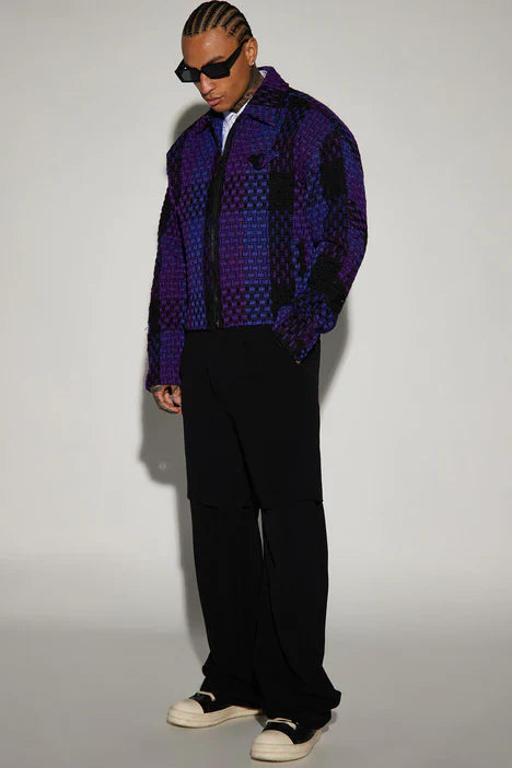 Beverly Tweed Cropped Chore Jacket - Purple/combo