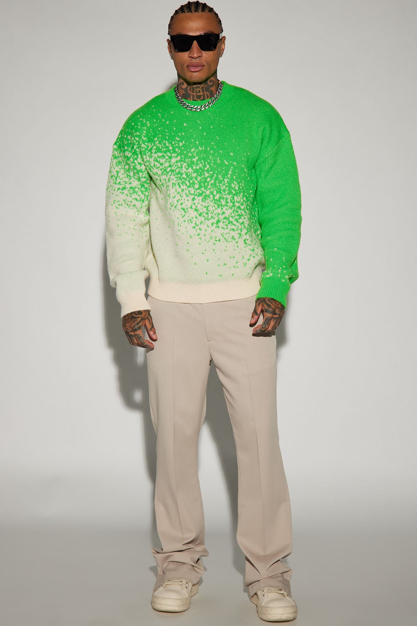 Two Tone Crewneck Sweater - Green/combo