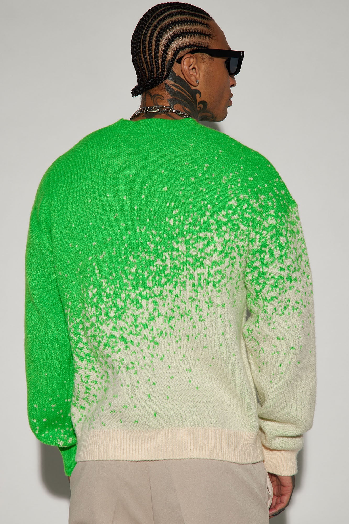 Two Tone Crewneck Sweater - Green/combo
