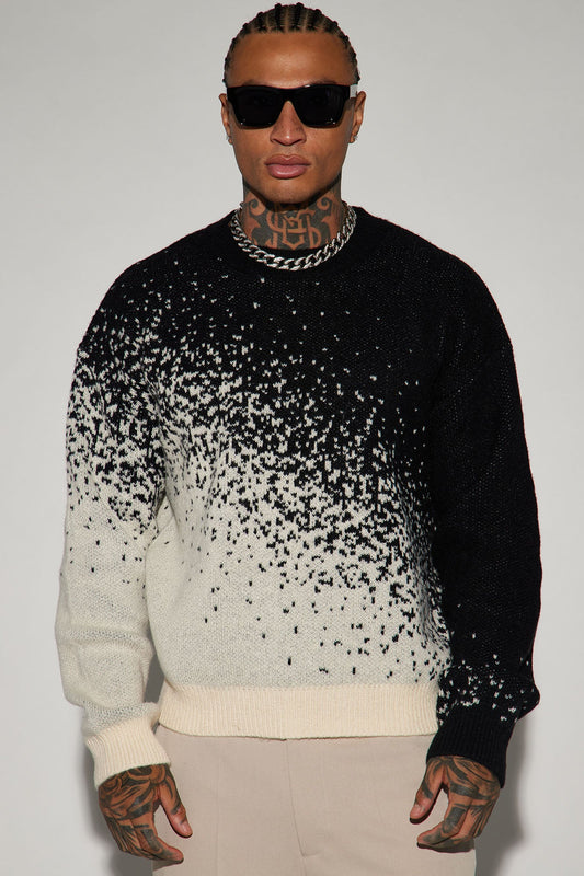 Relaxed Fit Two Tone Crewneck Sweater - Black/combo