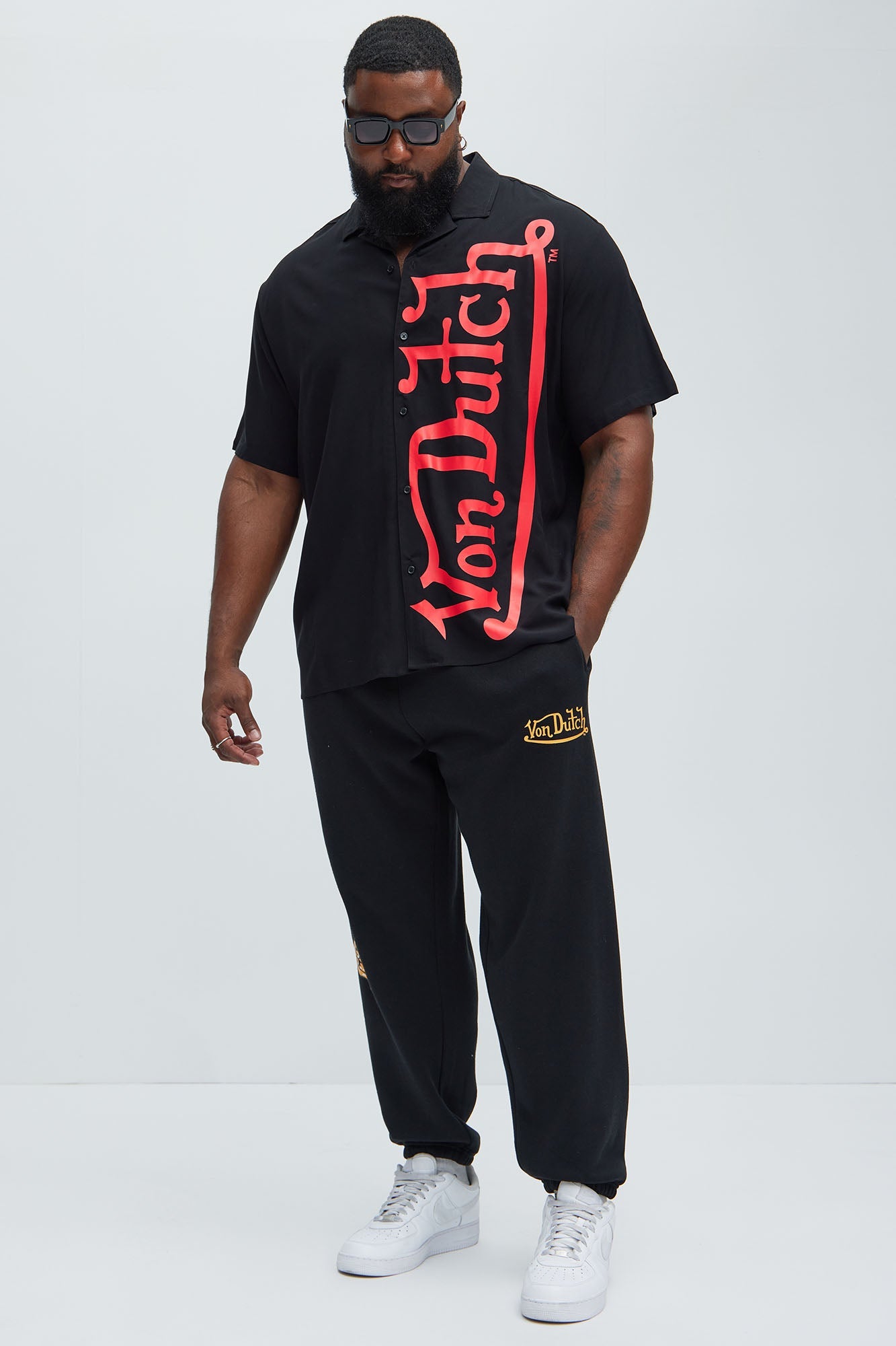 Von Dutch Oversized Red Font Shirt - Black