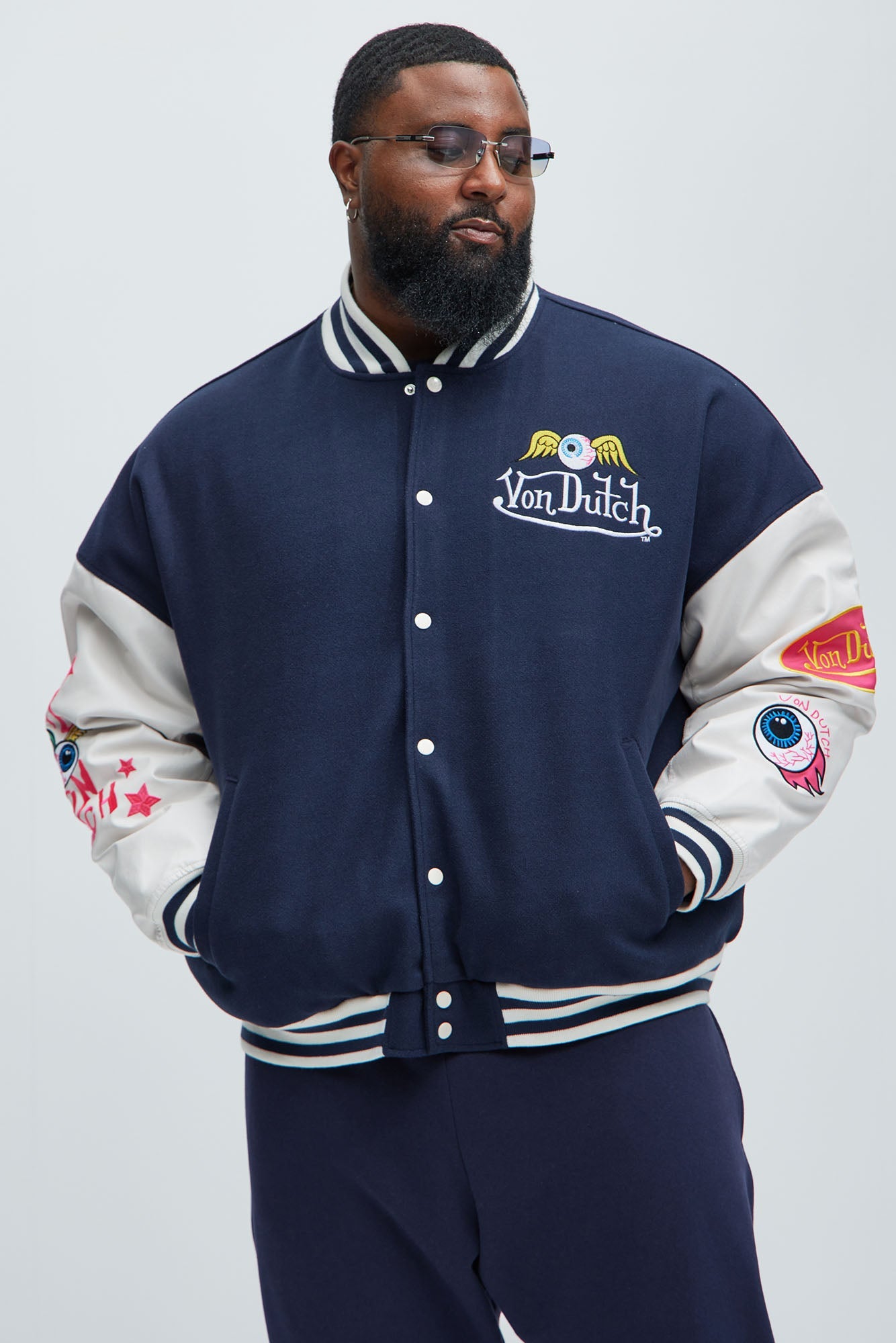 Von Dutch Eyeball Varsity Jacket - Navy/combo
