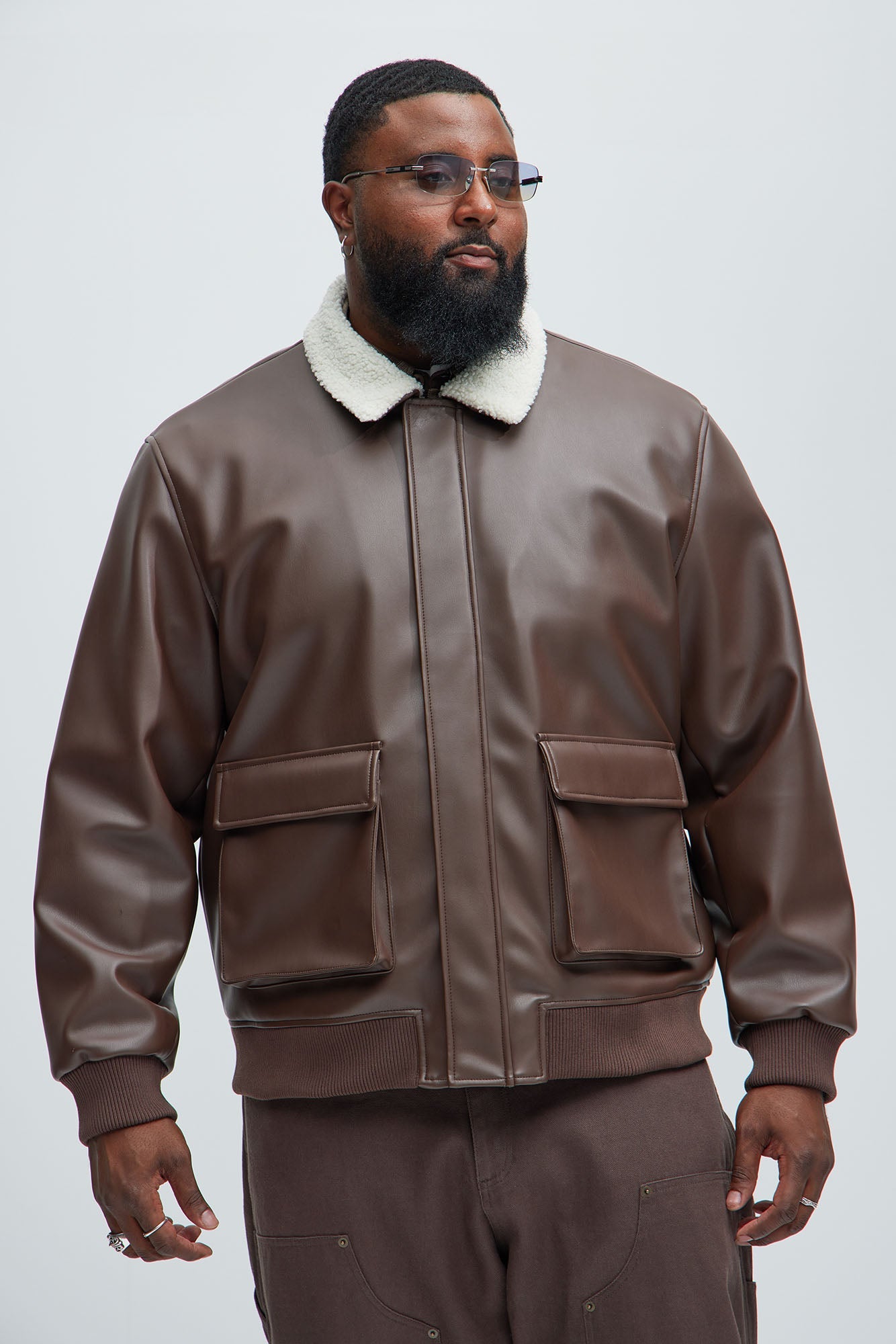 Baldwin Faux Sherpa Leather Jacket - Brown