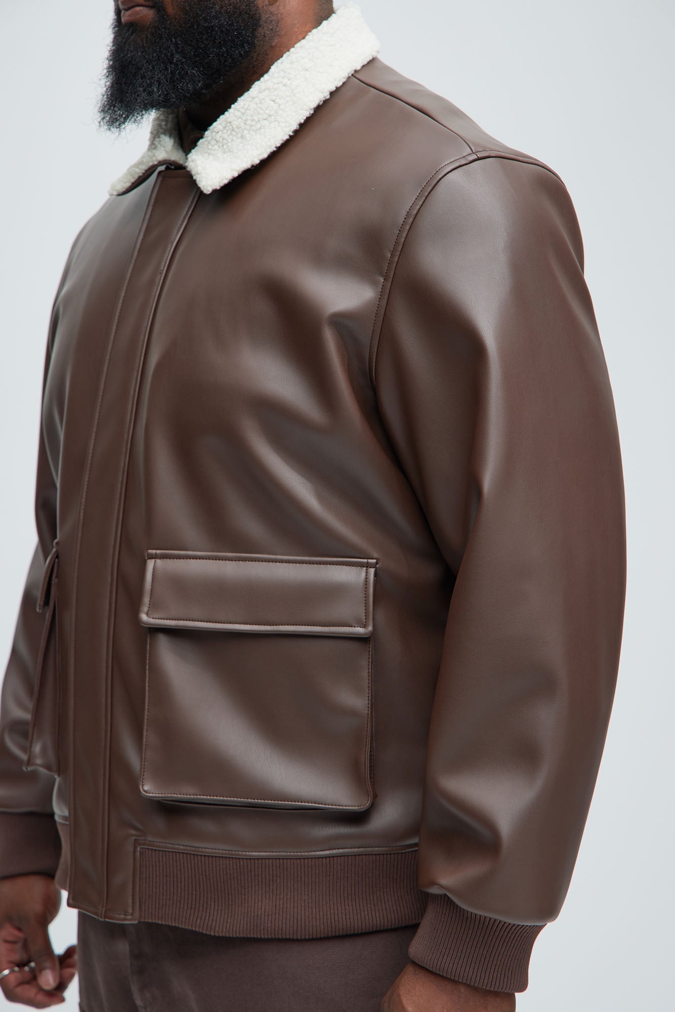 Baldwin Faux Sherpa Leather Jacket - Brown