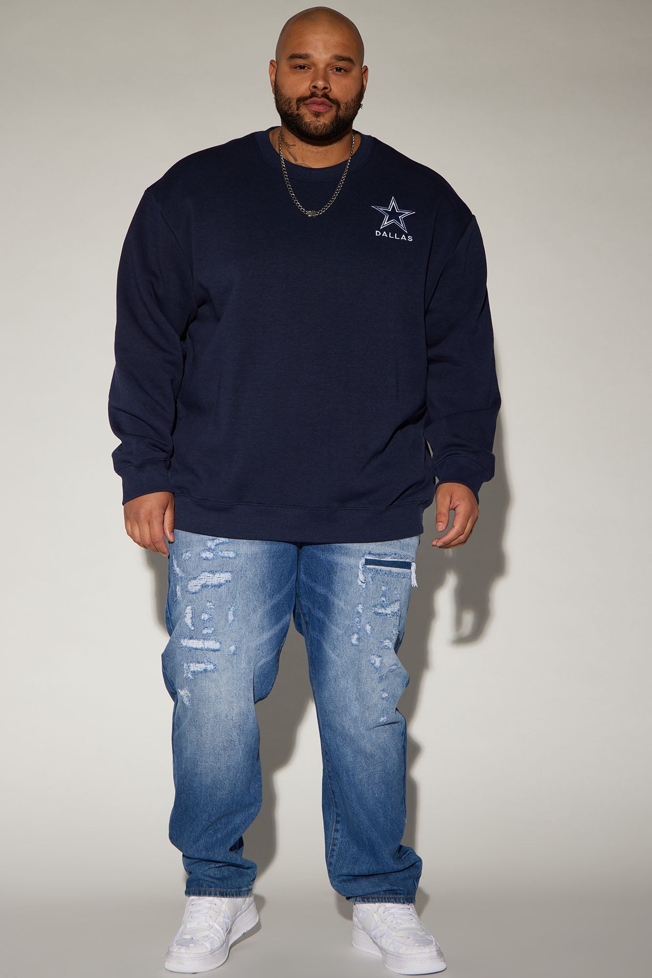Cowboys Higher Education Fleece Crew Neck Sweater - Navy/combo