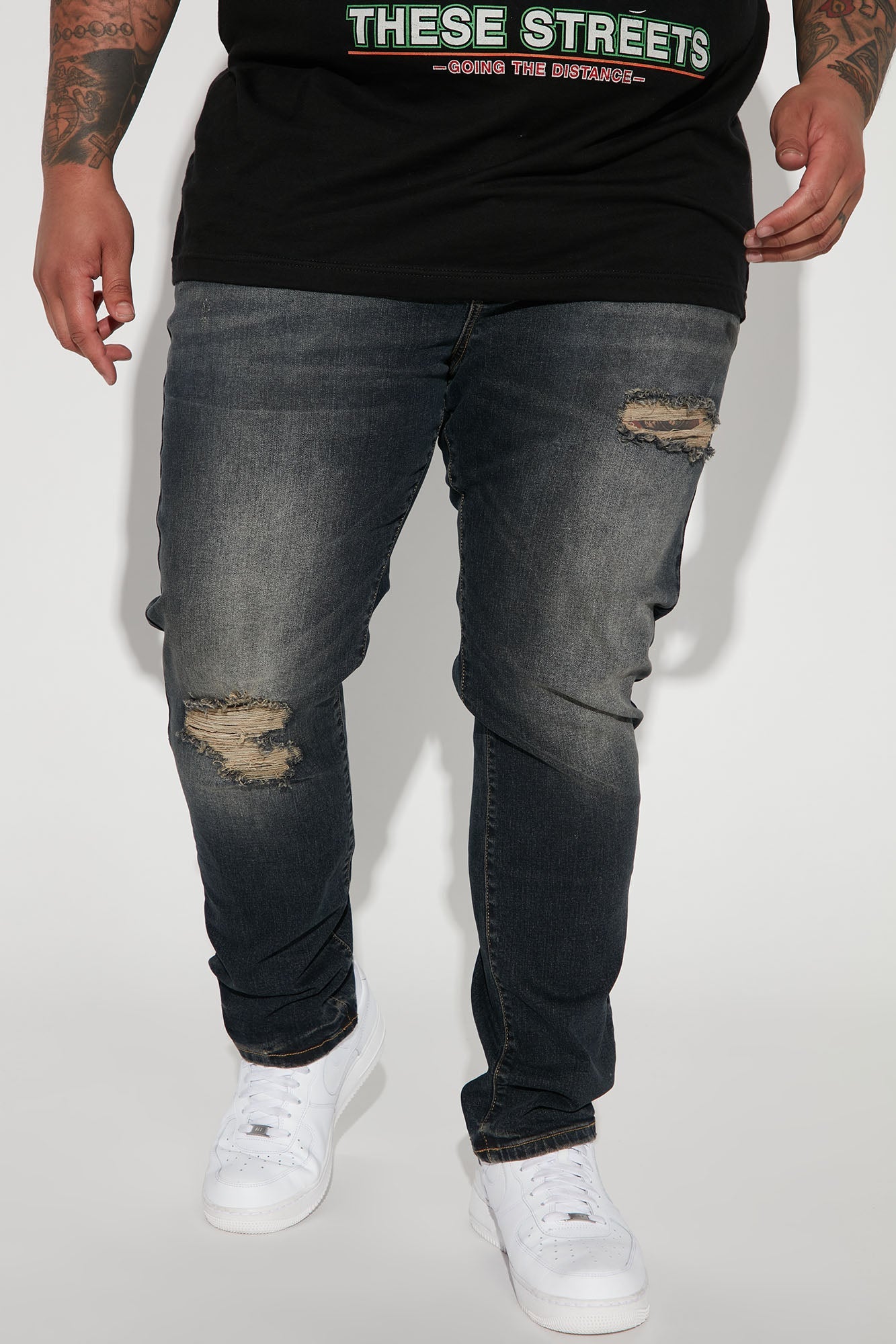 Day To Day Distressed Slim Jeans - Dark Wash