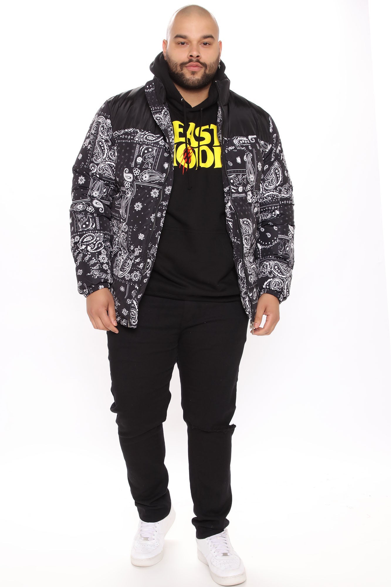 Paisley Puffer Jacket - Black
