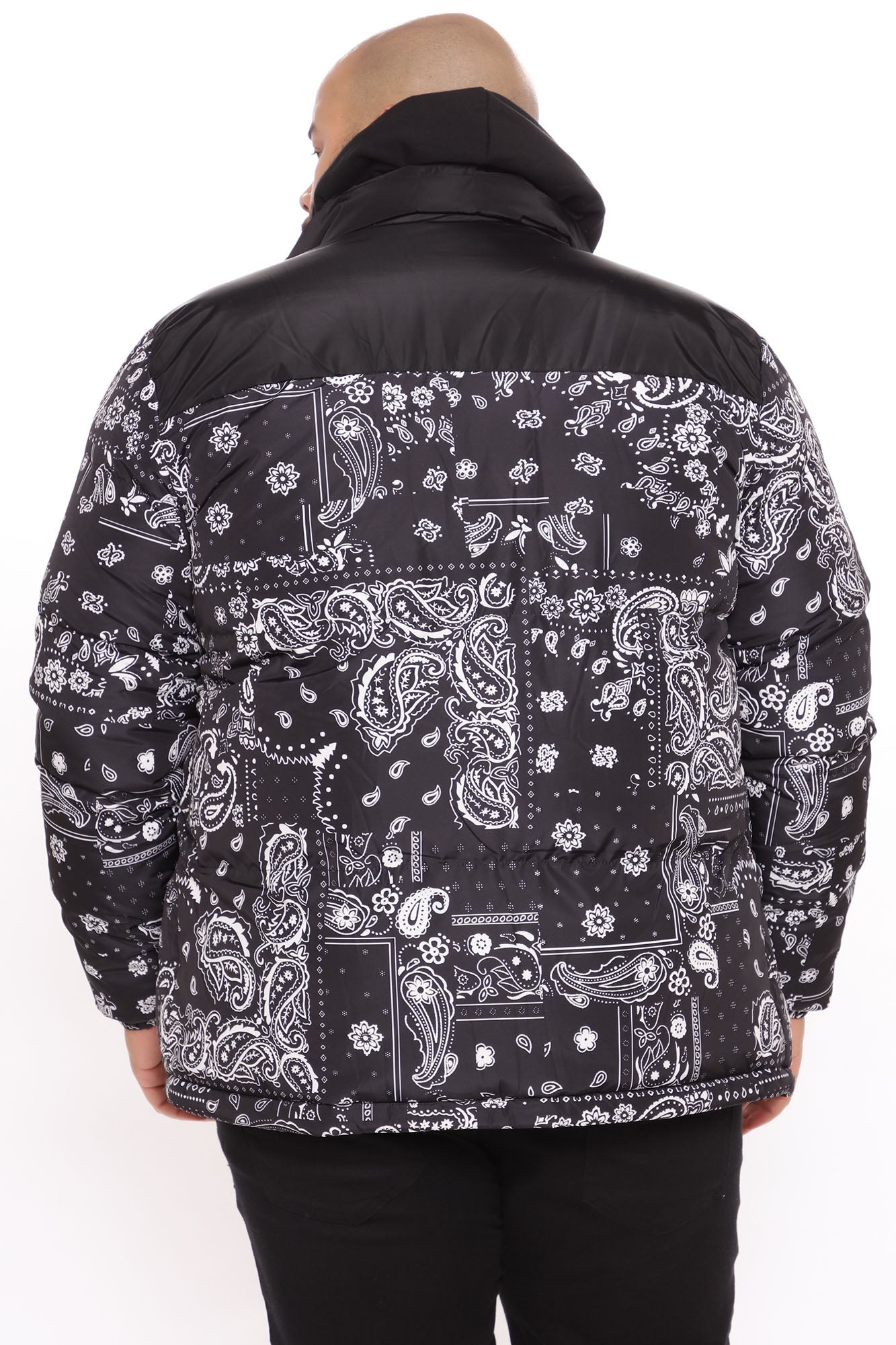 Paisley Puffer Jacket - Black