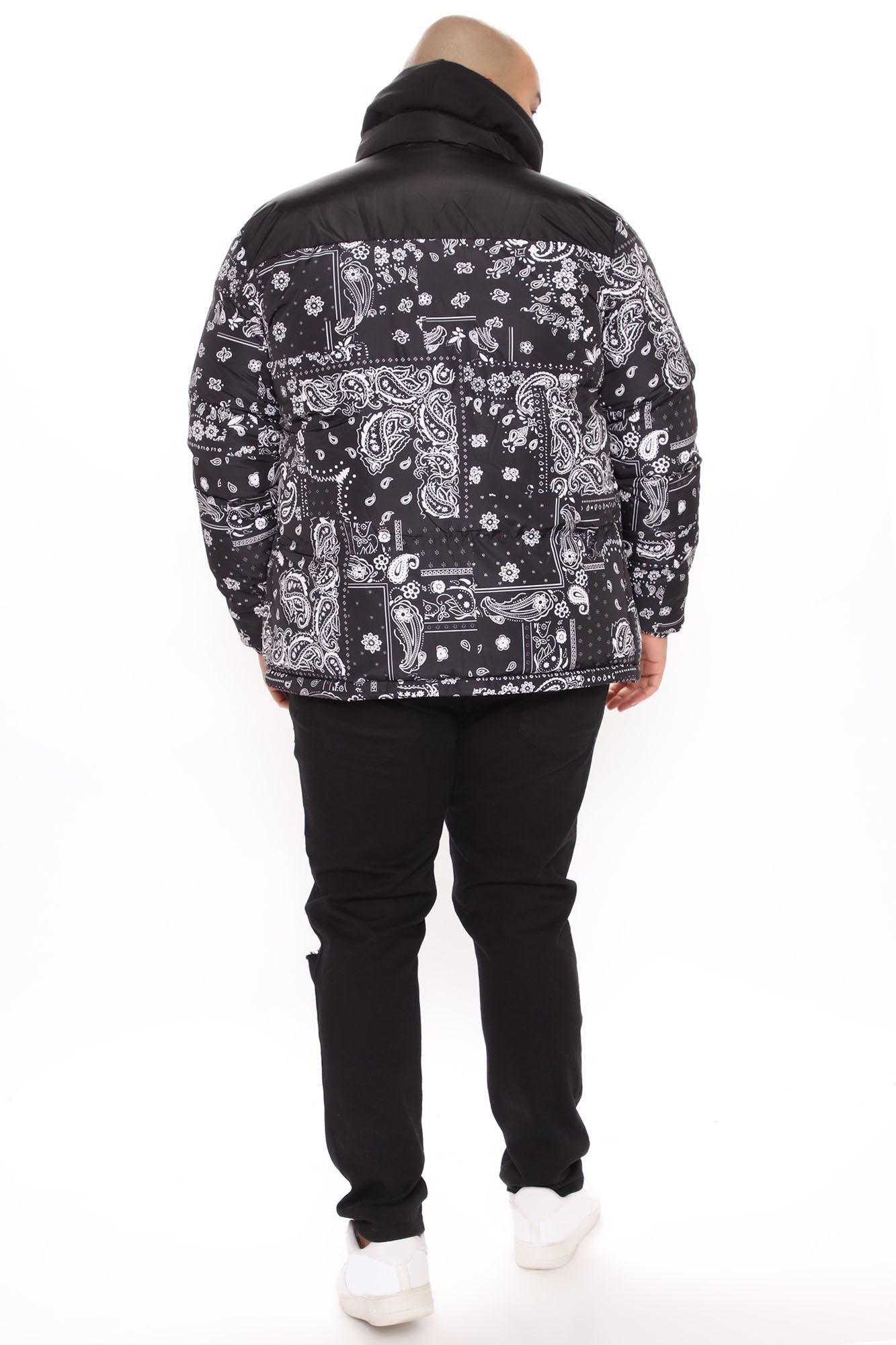 Paisley Puffer Jacket - Black