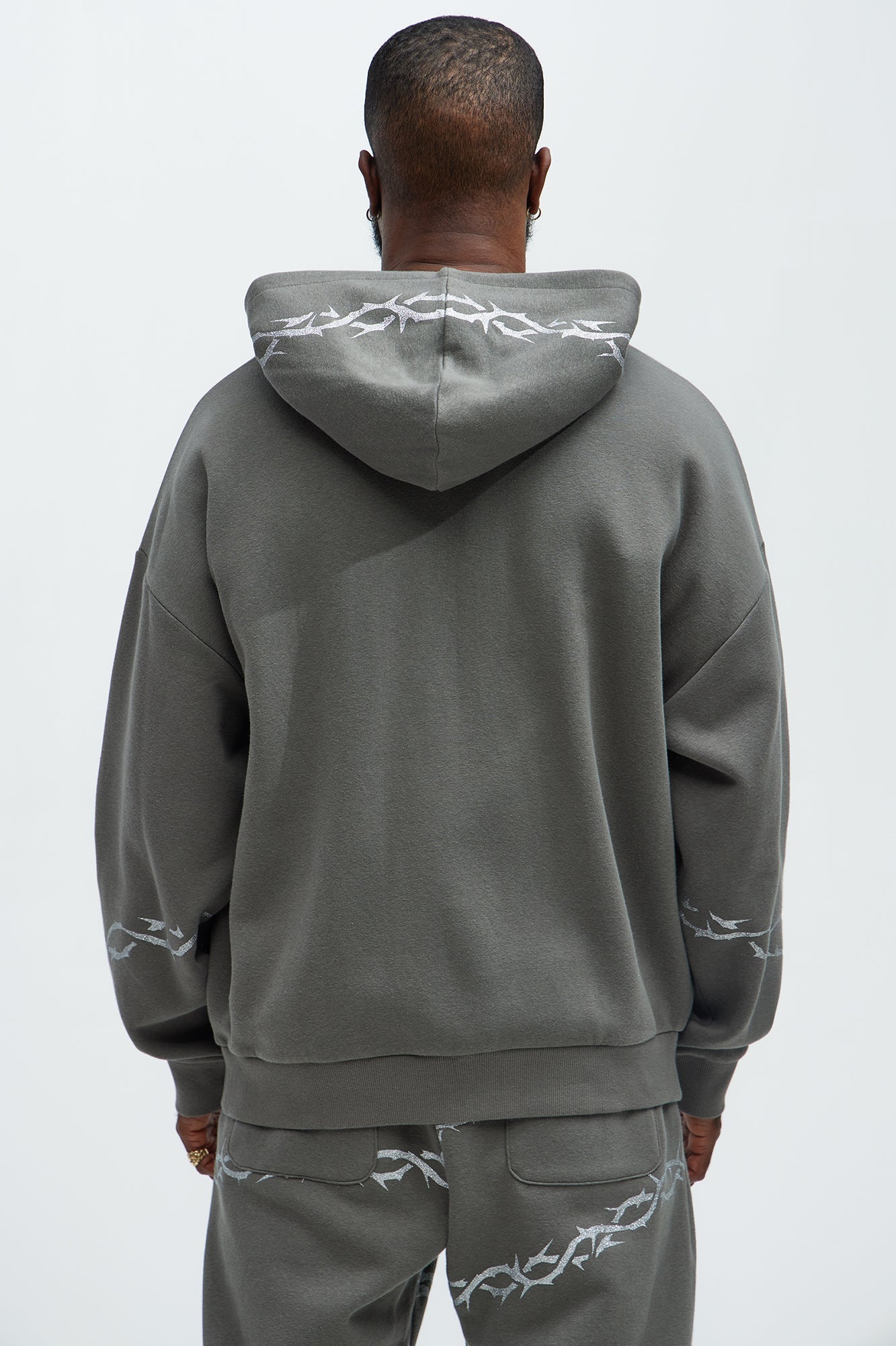Tyson Barbed Wire Oversized Zip Hoodie - Charcoal