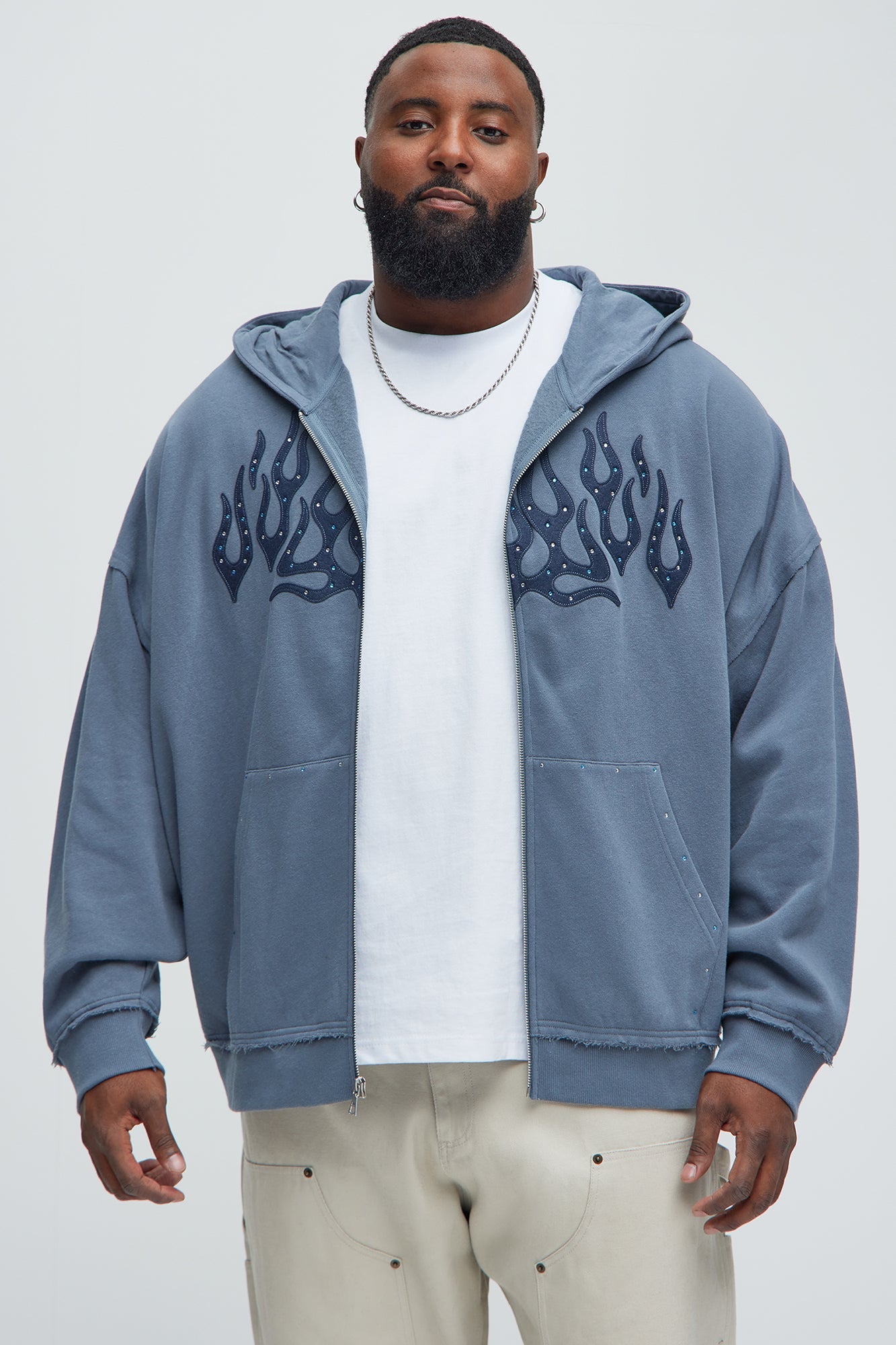Tyson Bling Oversized Zip Hoodie - Blue