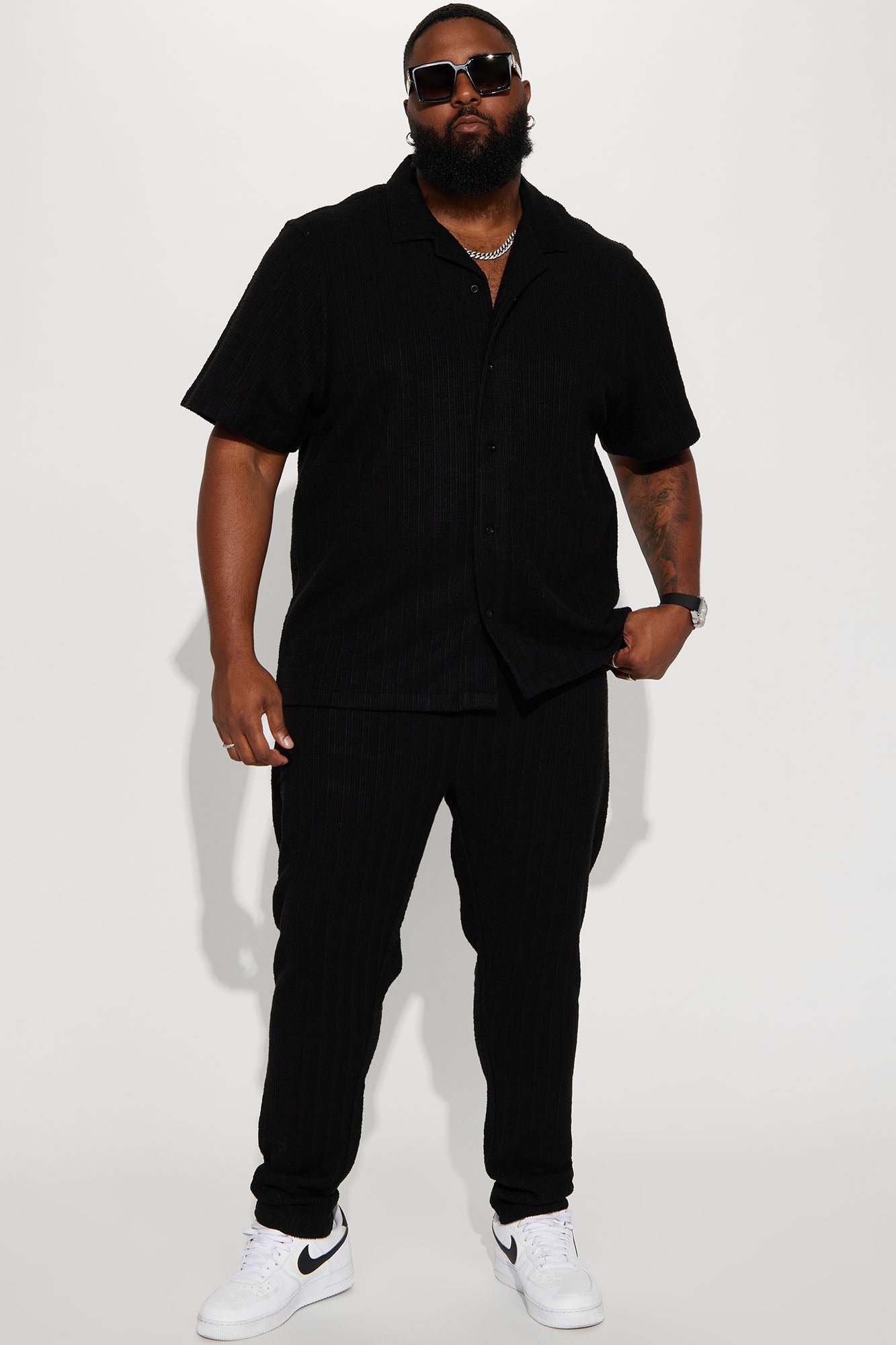 Dean Textured Short Sleeve Button Up Shirt - Black