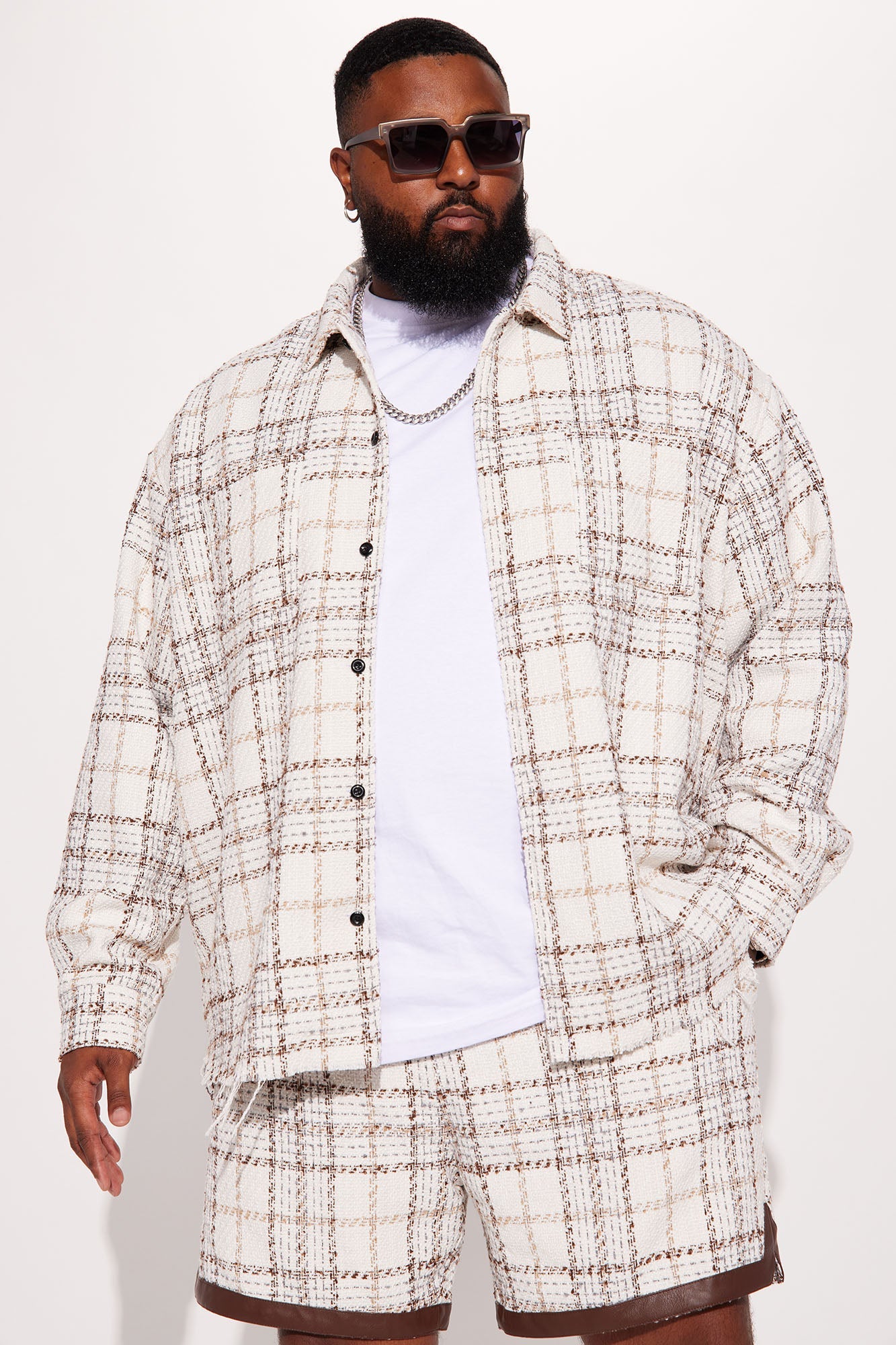 Casual Act Plaid Shacket - White/combo