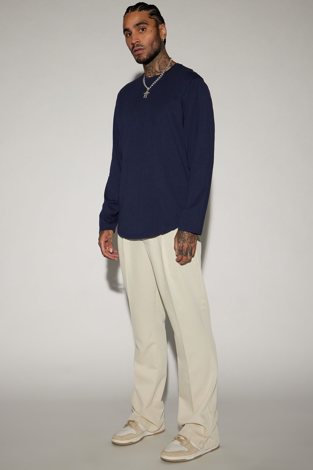 Essential Long Sleeve Scallop Tee - Navy