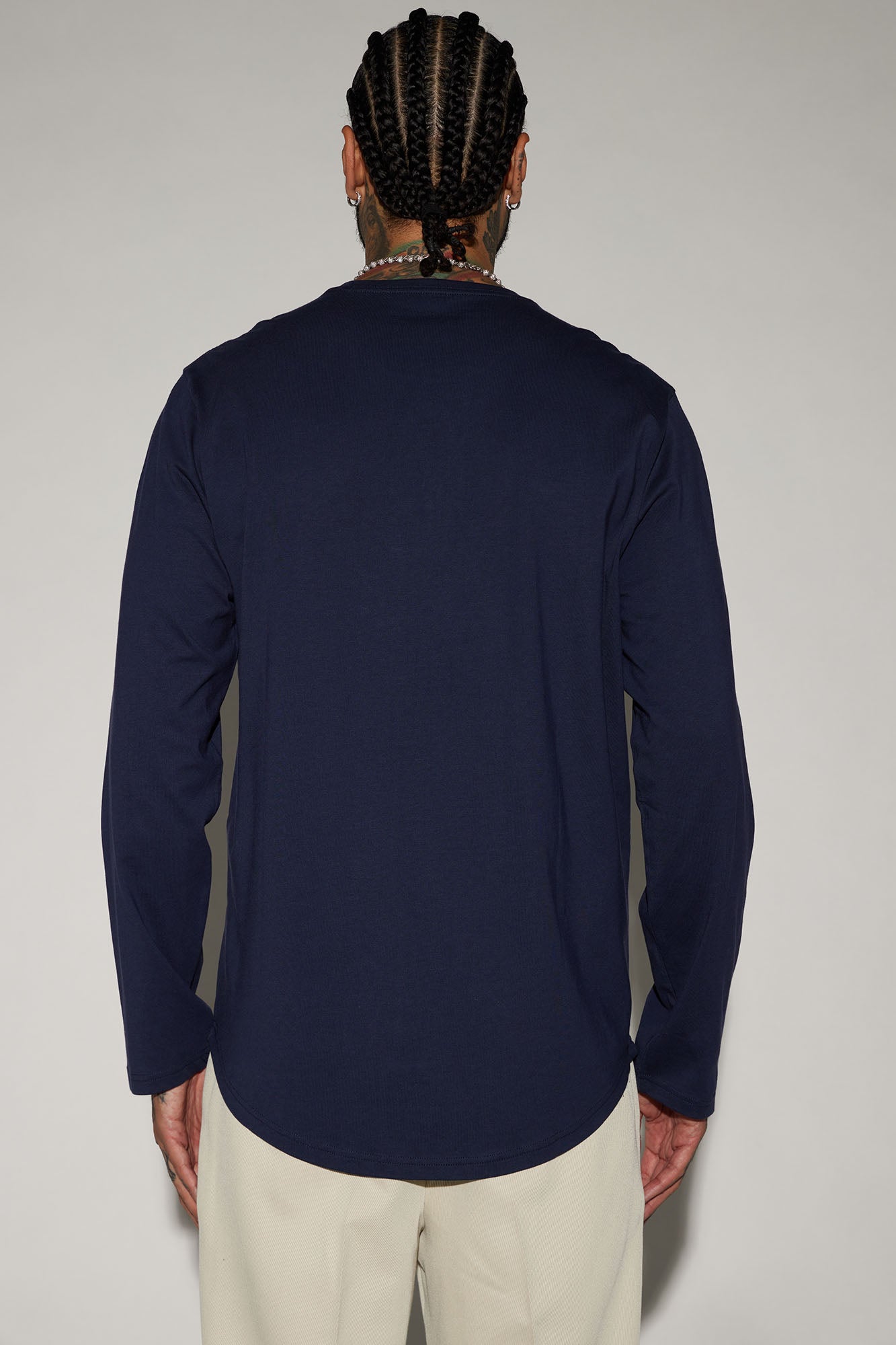 Essential Long Sleeve Scallop Tee - Navy