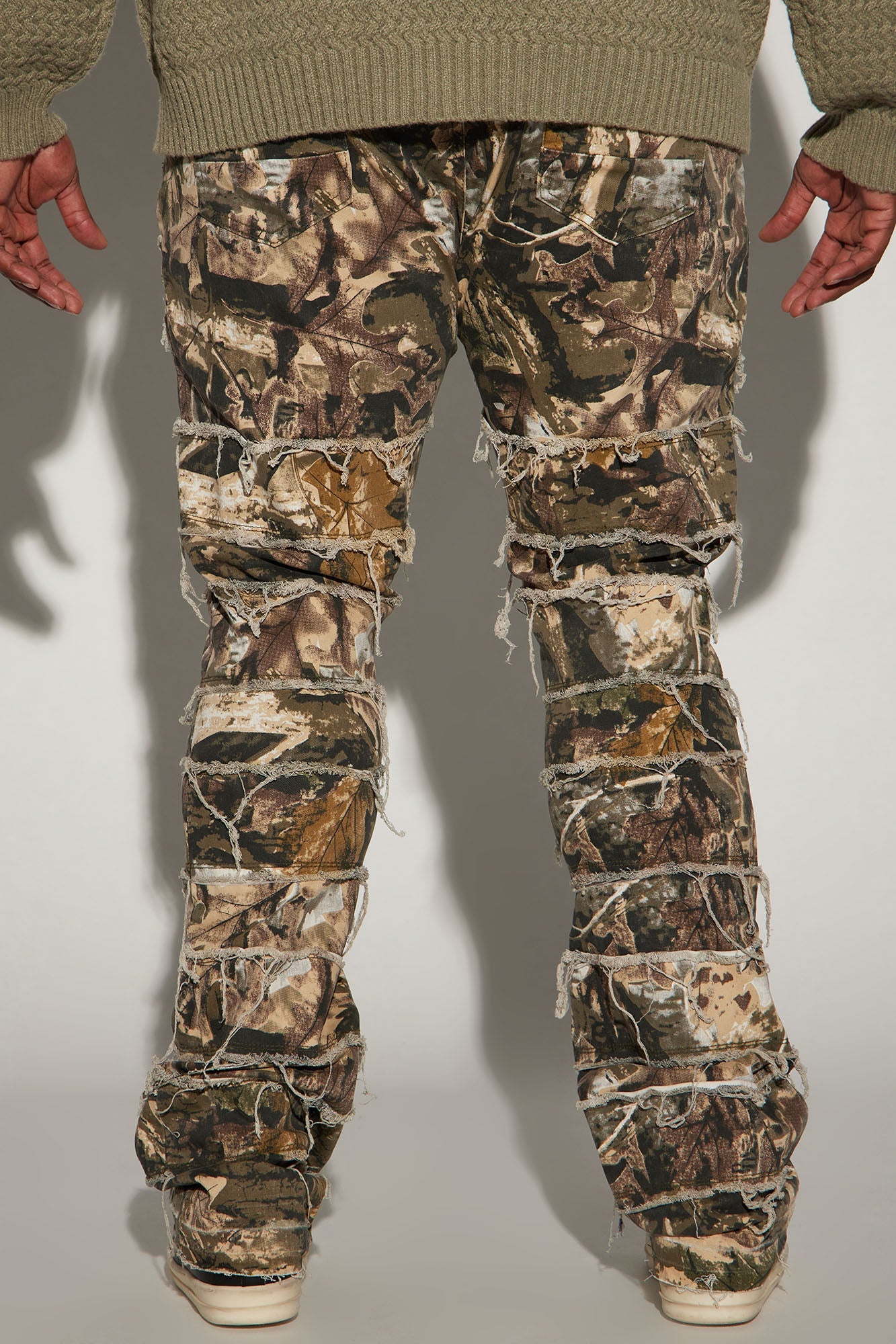 All Around Fray Stacked Skinny Flare Pants - Brown/combo