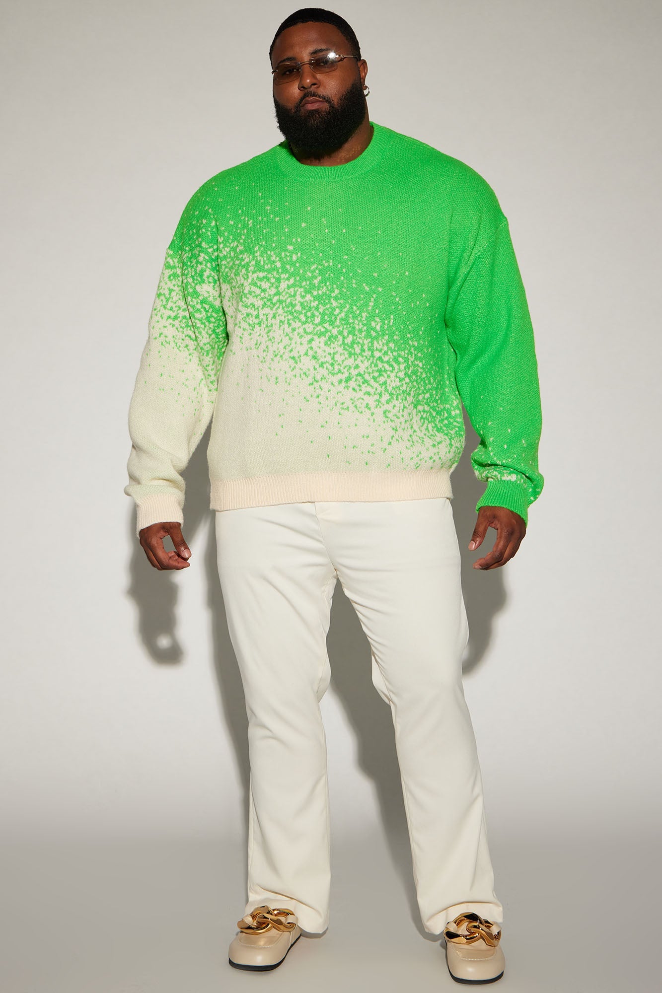 Two Tone Crewneck Sweater - Green/combo