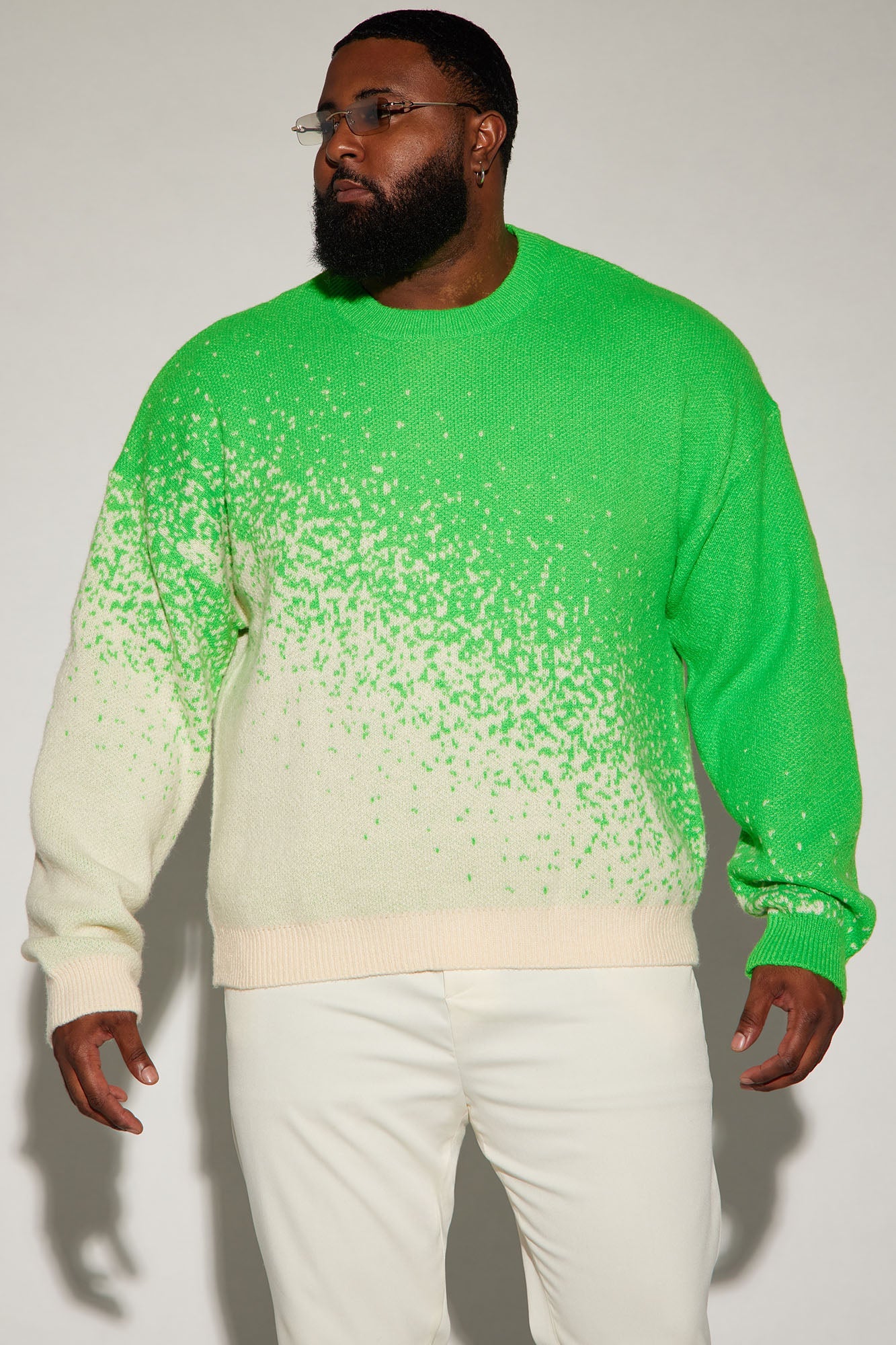 Two Tone Crewneck Sweater - Green/combo