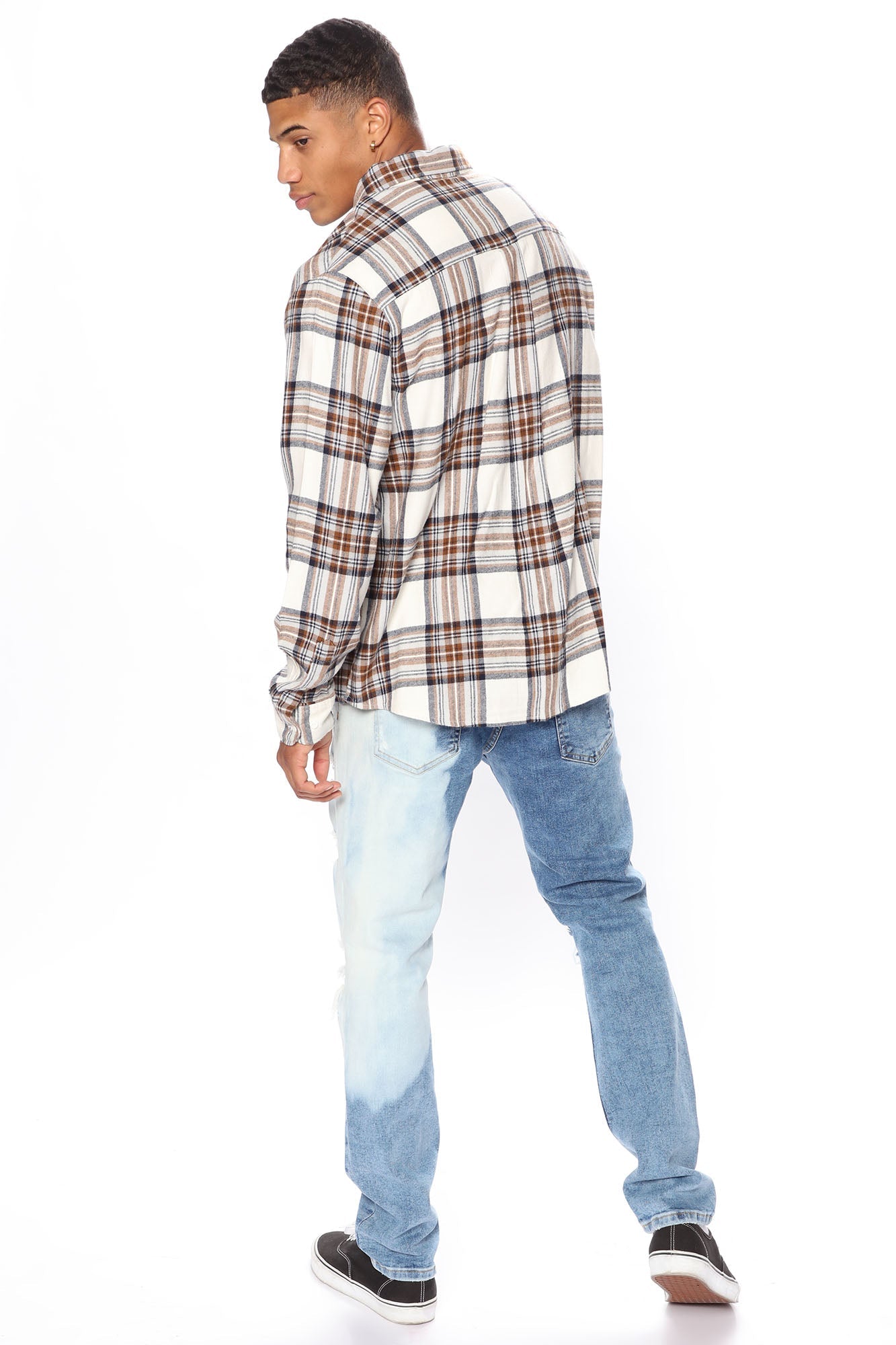Light Breeze Plaid Long Sleeve Woven Top - Khaki/combo