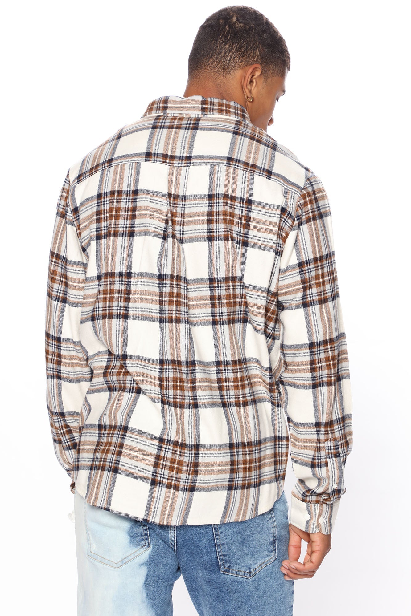 Light Breeze Plaid Long Sleeve Woven Top - Khaki/combo