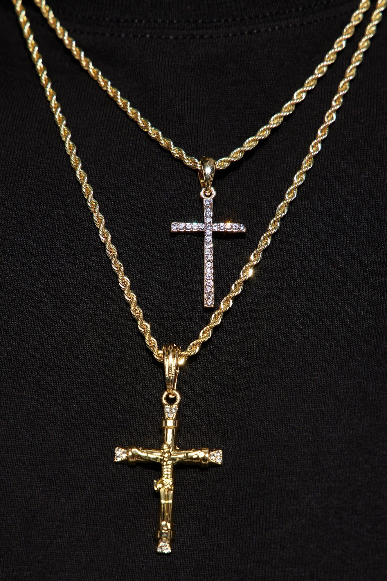 Classic Holy Cross Pendant 2 Piece Chain Necklace - Gold