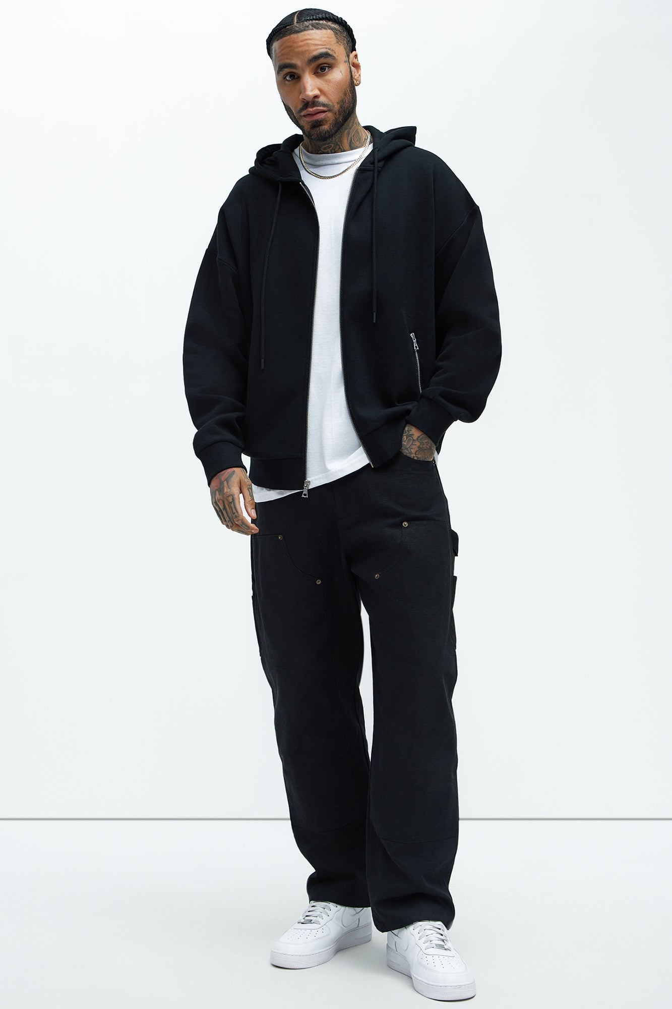 Tyson Stash Oversized Zip Up Hoodie - Black