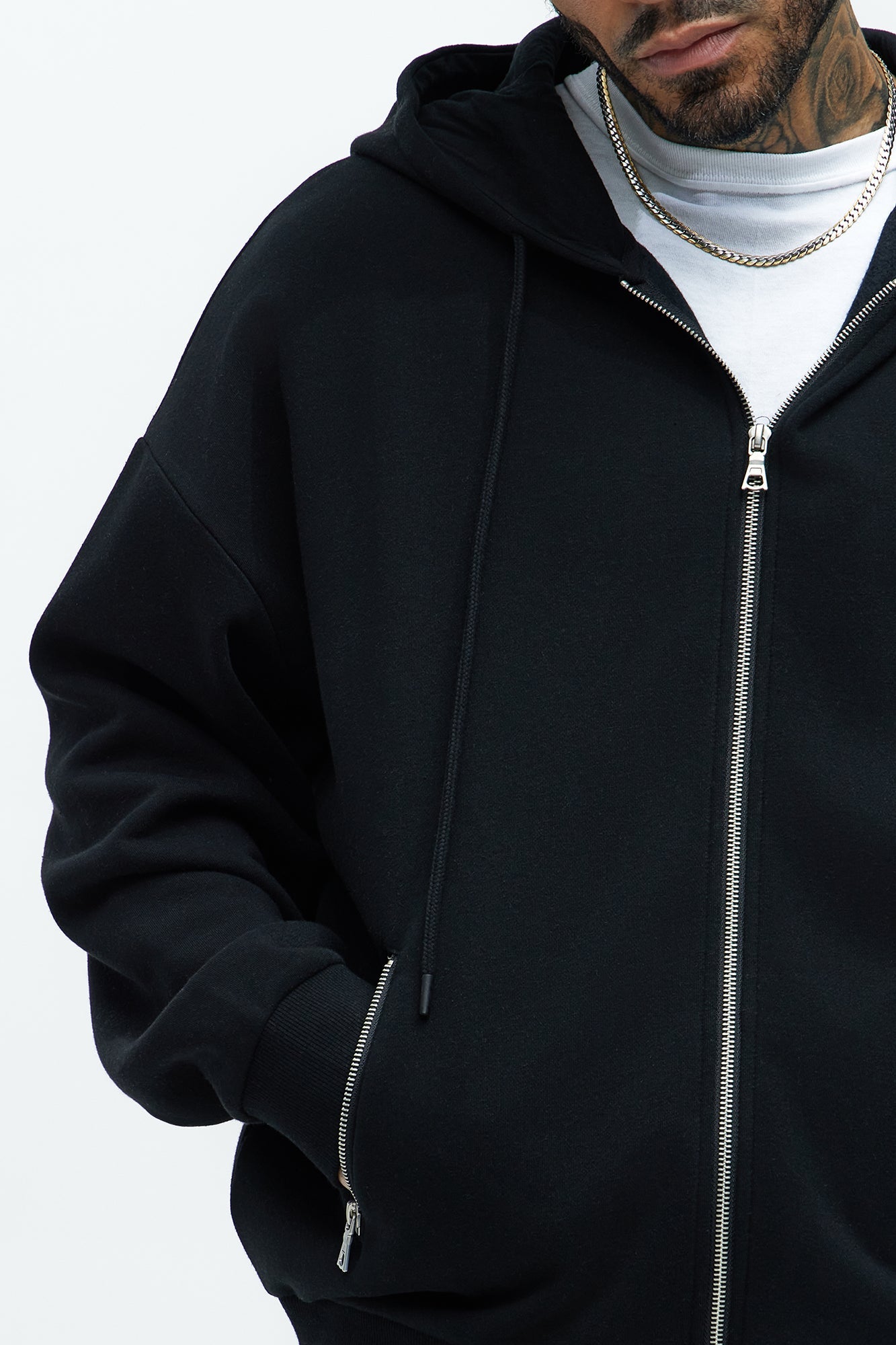 Tyson Stash Oversized Zip Up Hoodie - Black