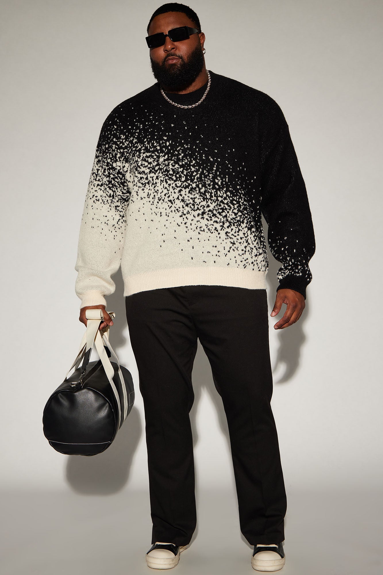 Relaxed Fit Two Tone Crewneck Sweater - Black/combo