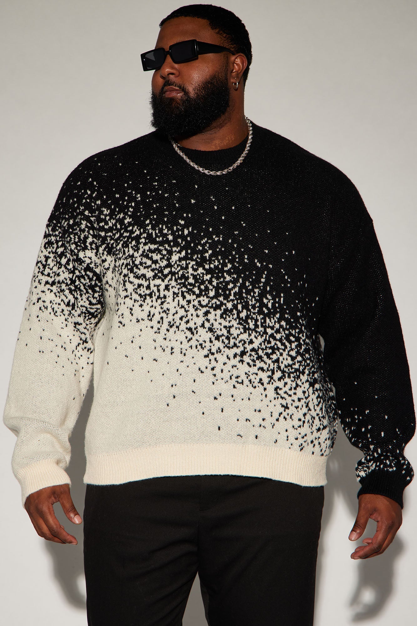 Relaxed Fit Two Tone Crewneck Sweater - Black/combo
