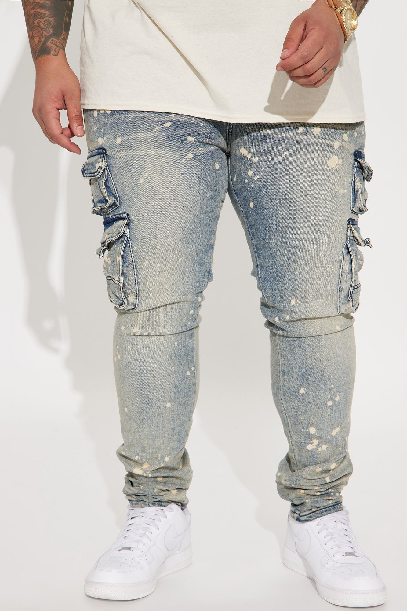 Loaded Stacked Skinny Cargo Jeans - Medium Wash