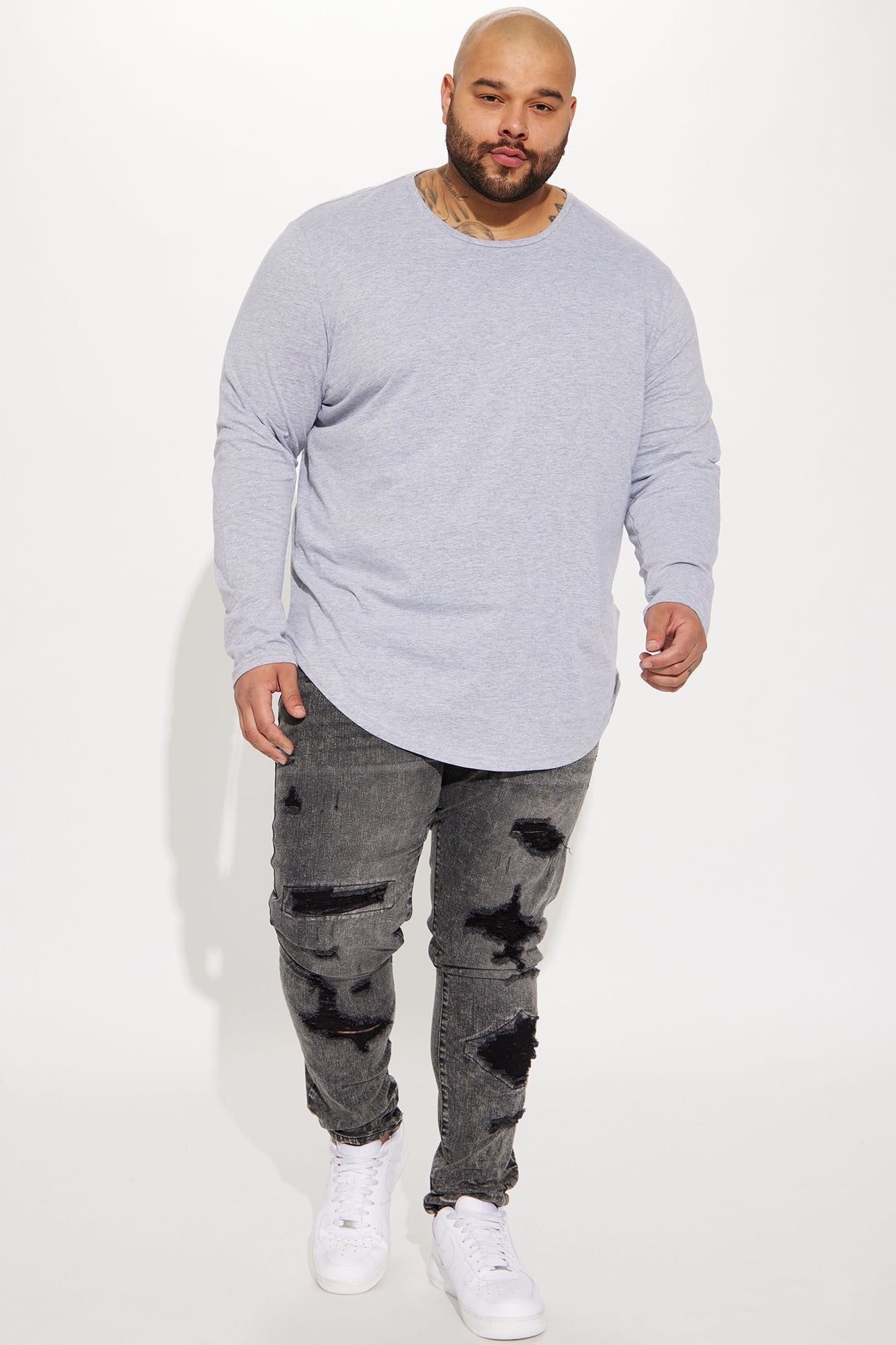 Essential Long Sleeve Scallop Tee - Grey