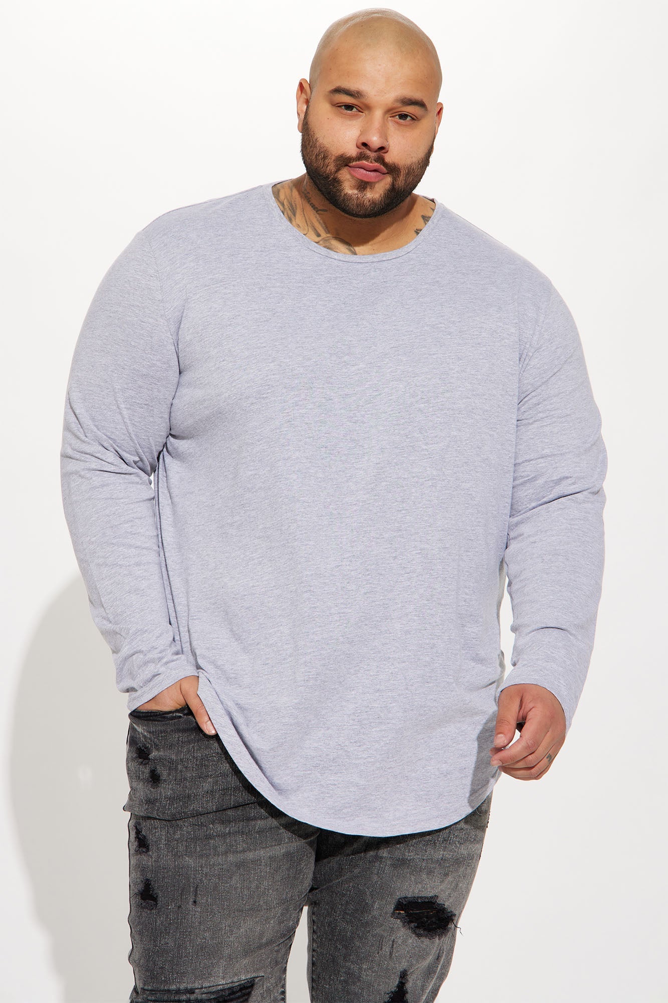 Essential Long Sleeve Scallop Tee - Grey