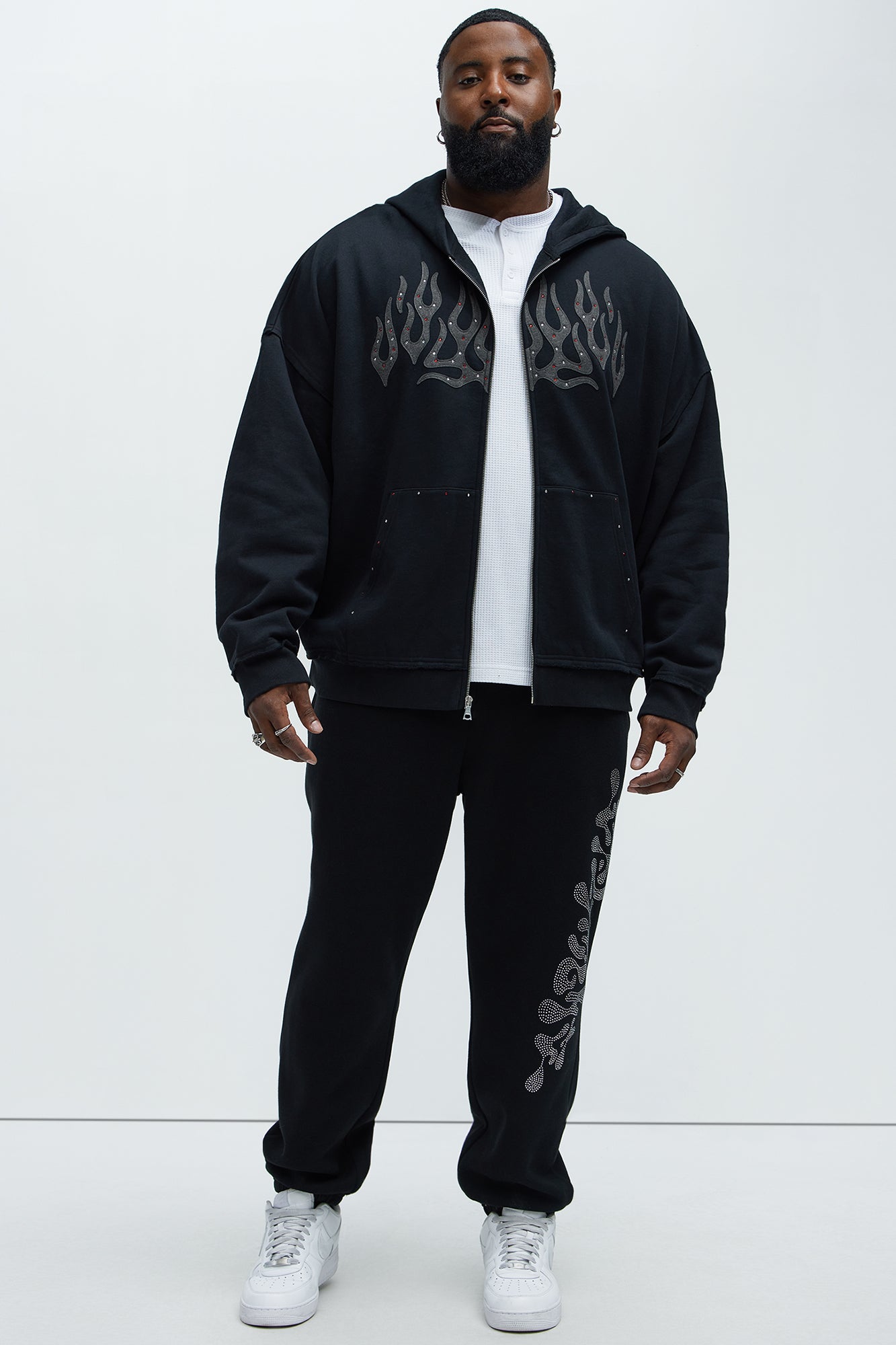 Tyson Bling Oversized Zip Hoodie - Black