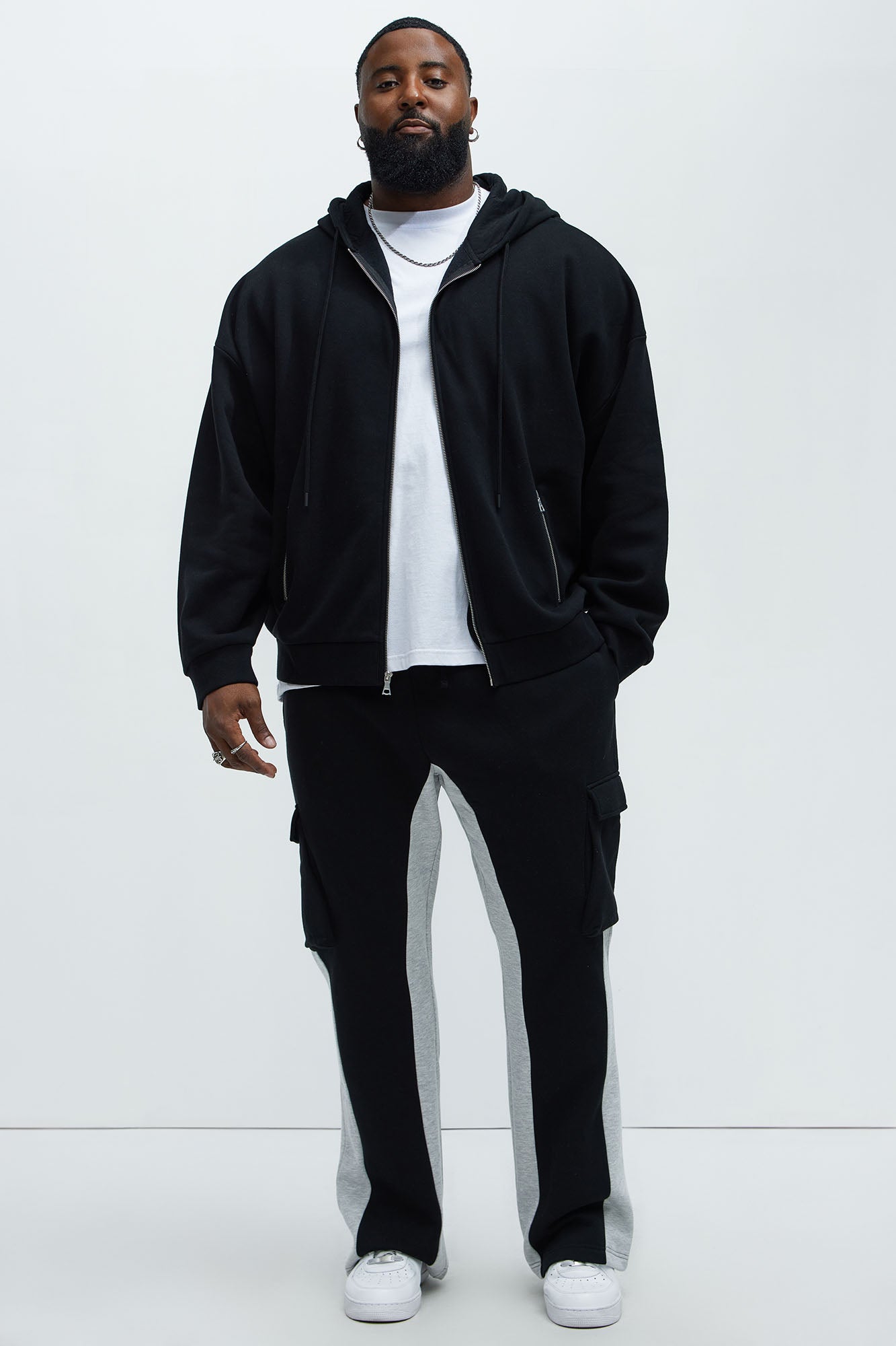 Tyson Stash Oversized Zip Up Hoodie - Black