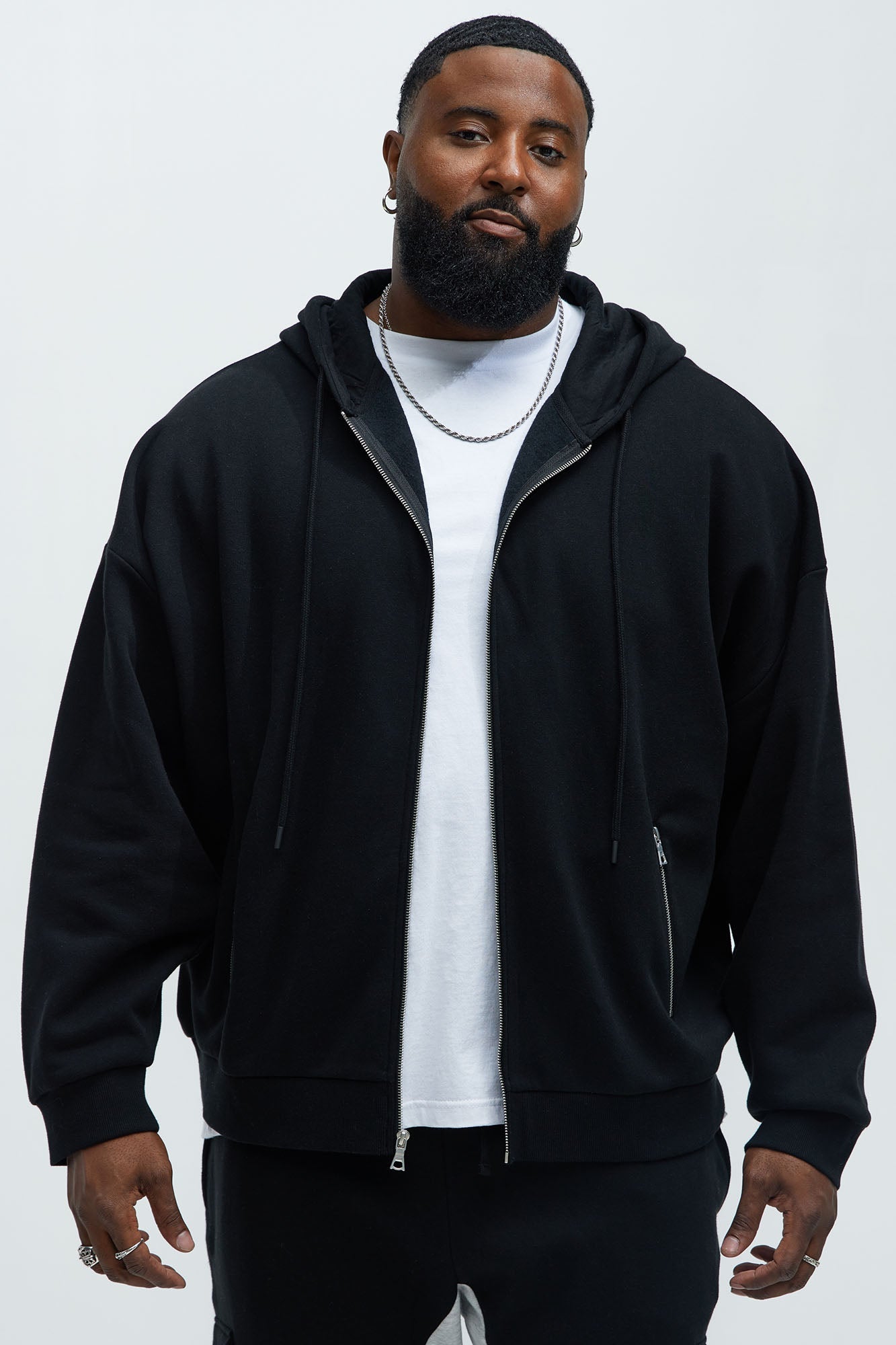 Tyson Stash Oversized Zip Up Hoodie - Black